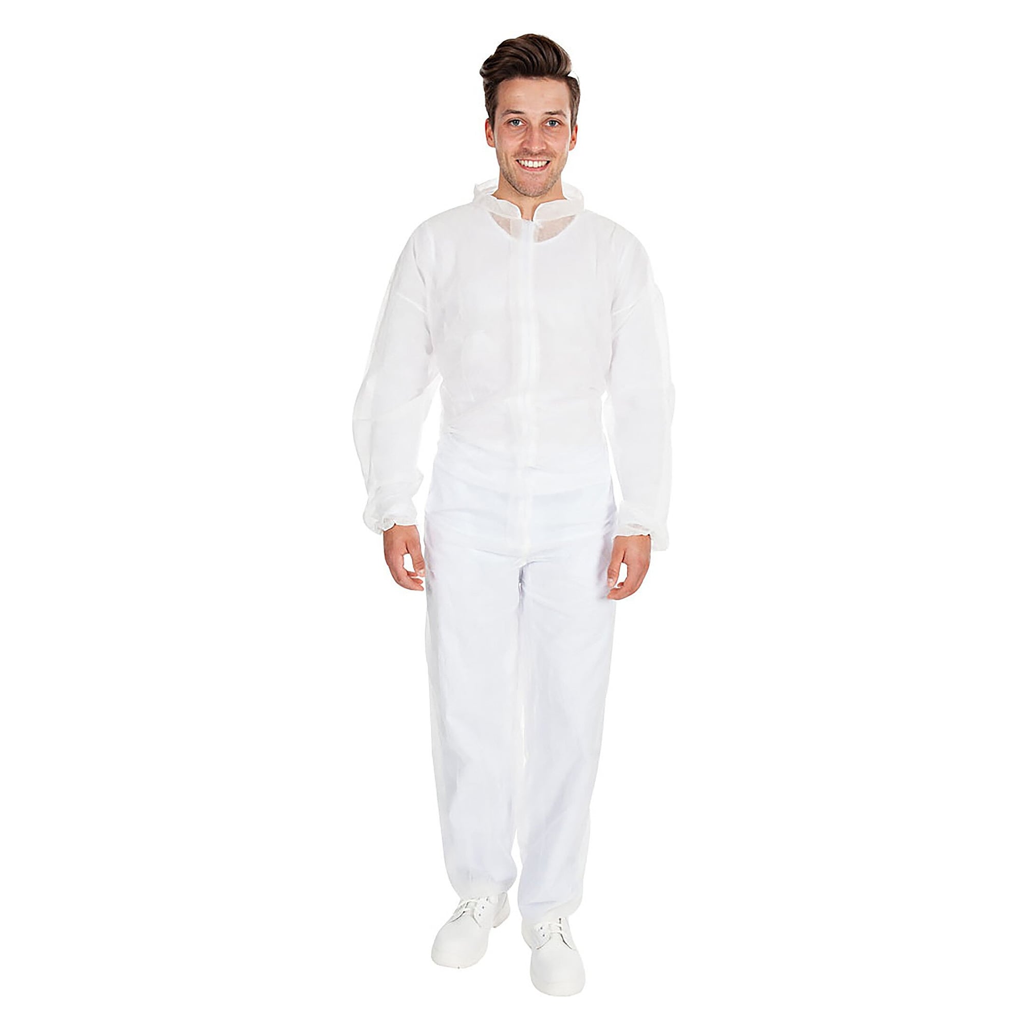 Disposable coverall Hygobase Eco in PP nonwoven, stand-up collar, no hood, white, size 3XL - Franz Mensch 276619