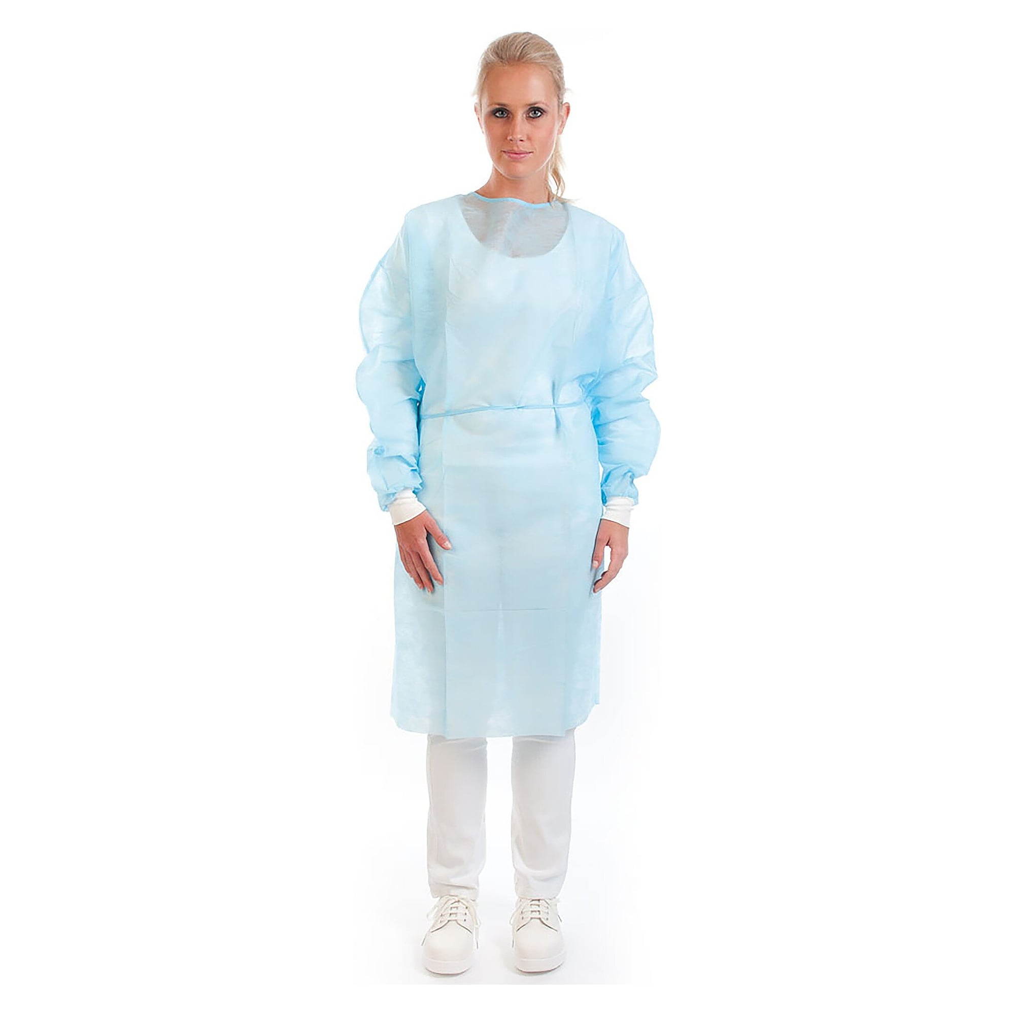 OP-Kittel Hygostar aus PP-Vlies 40 g/m², mit Strickbündchen, blau, 115 x 140 cm - Franz Mensch 27716