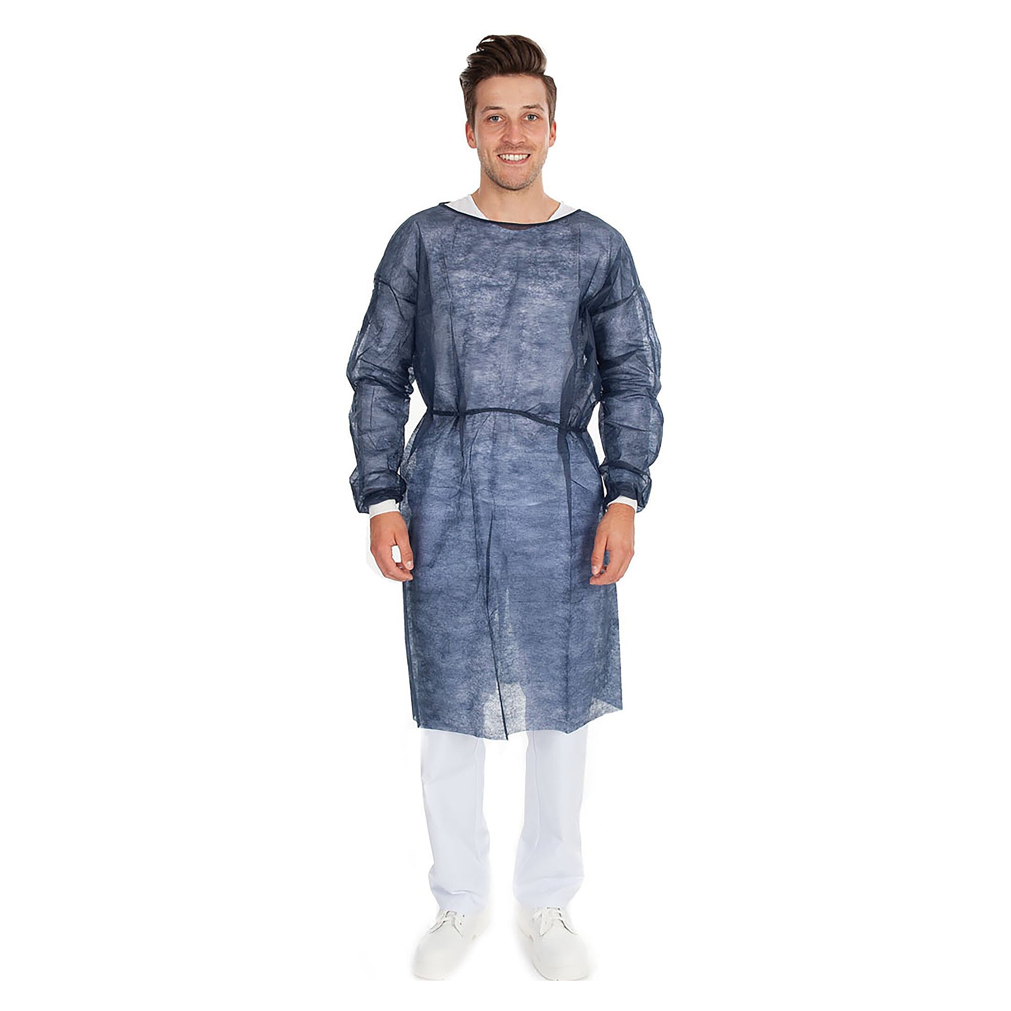 Blouse jetable Hygobase Eco en non-tissé PP, bords-côtes, bleu foncé, 115 x 140 cm - Franz Mensch 277166