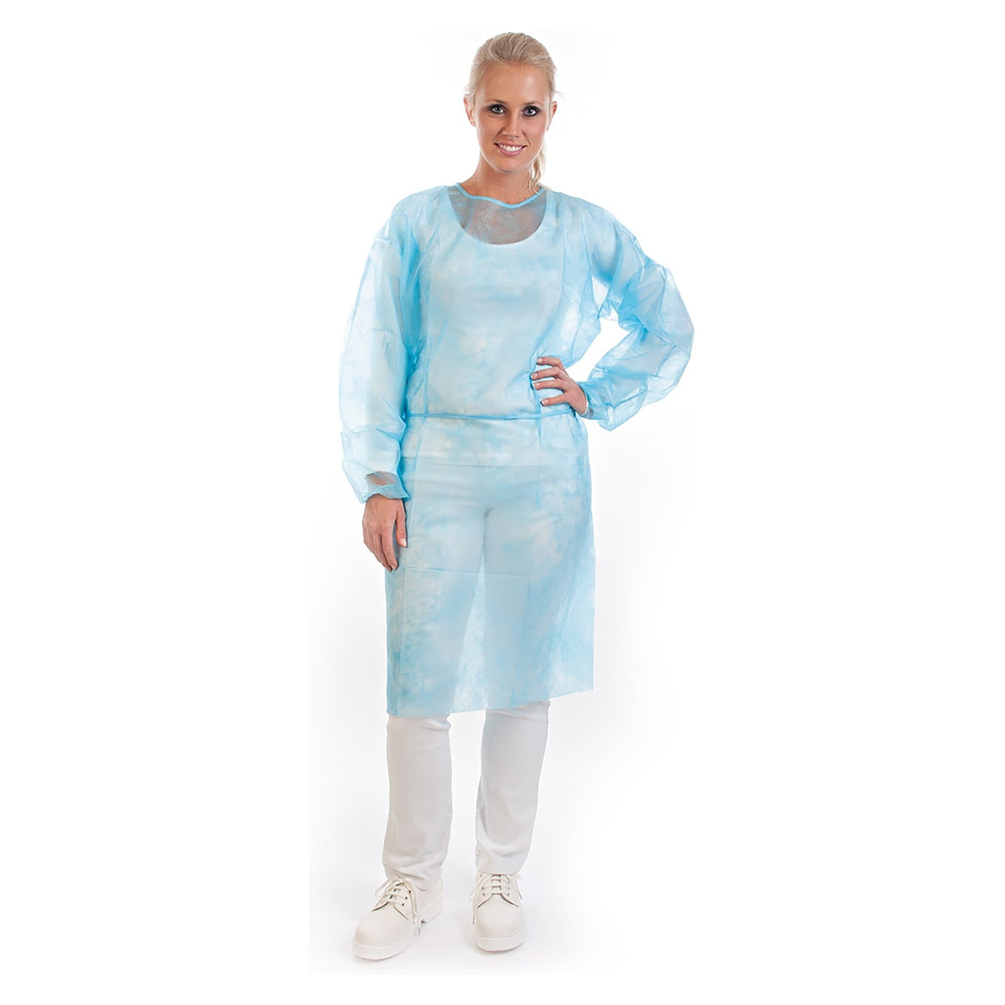 Einweg-Schutzkittel Hygobase Eco aus PP-Vlies mit Armgummi, blau, 115 x 140 cm, VPE 10 - Franz Mensch 277569