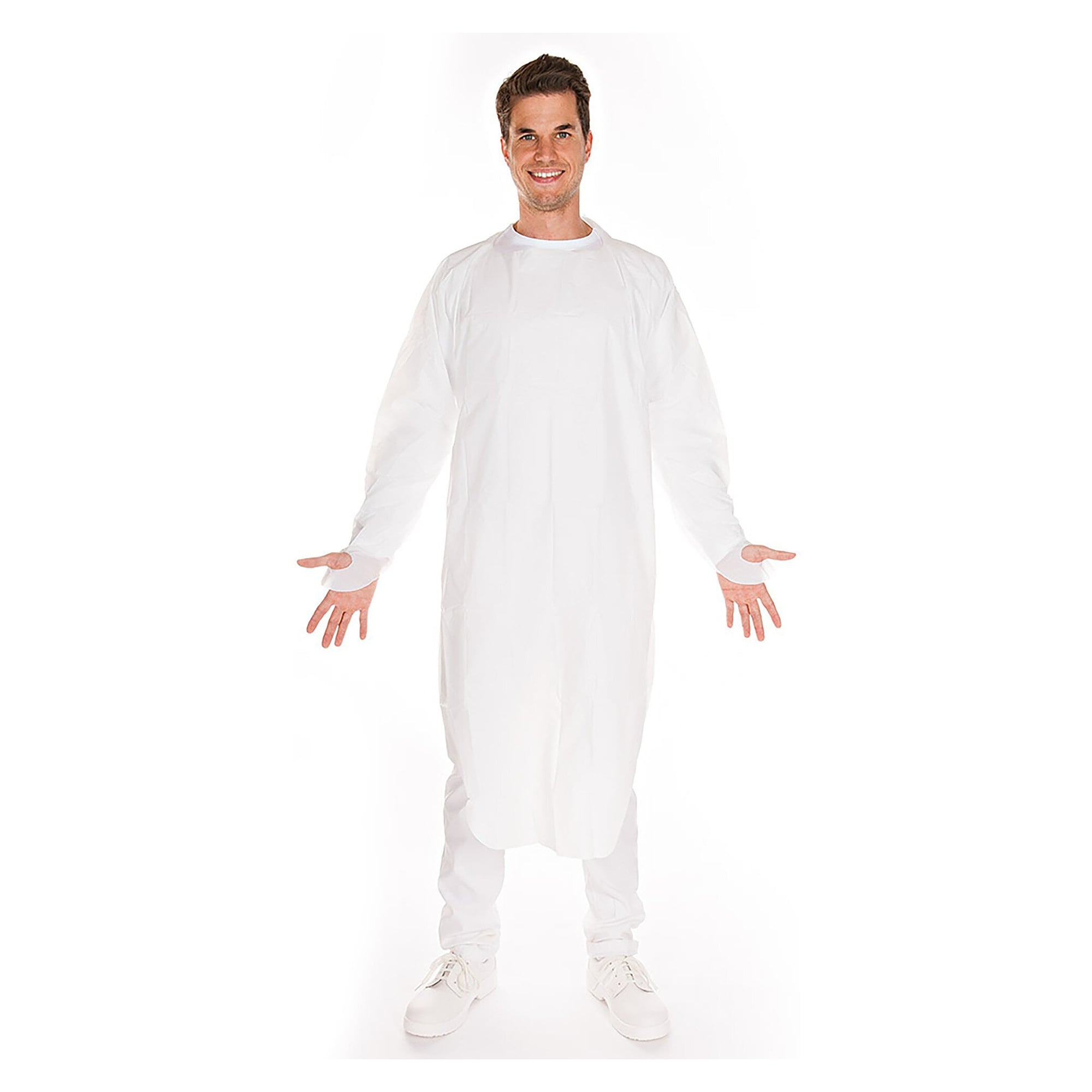Examination gown Hygonorm Light in CPE with thumb loop, liquid-proof, white, size XL - Franz Mensch 27780P