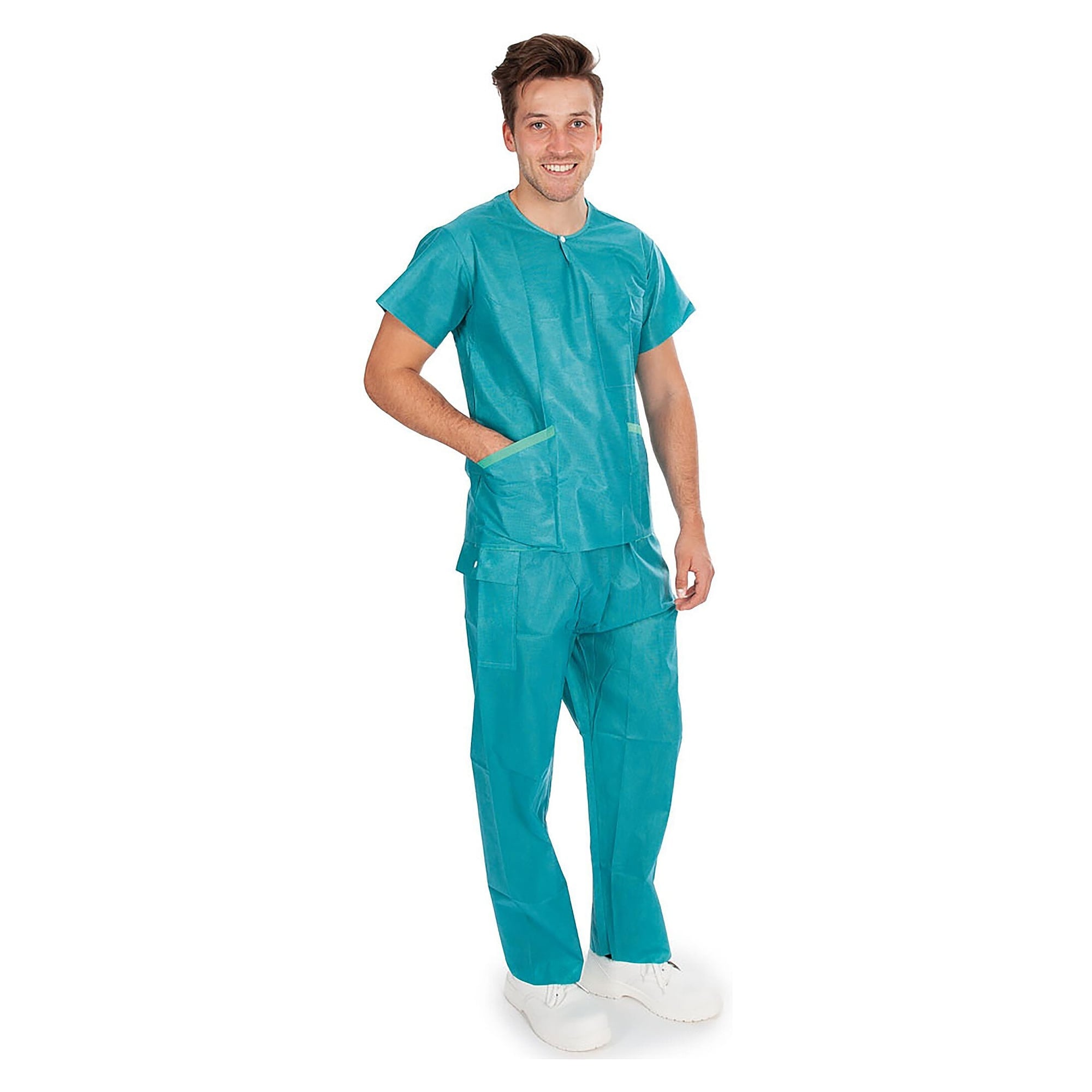Einweg-Bereichskleidung Set aus SMS-Vlies, Shirt und Hose, Hygostar Soft, grün, Größe M - Franz Mensch 279397