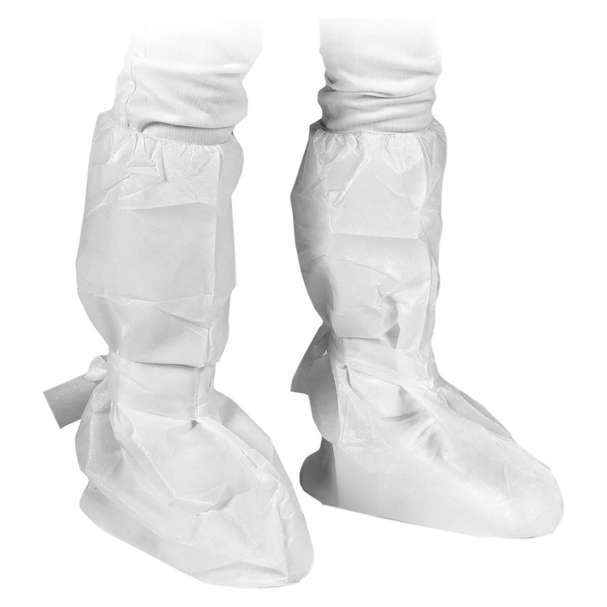 Surbottes jetables Hygostar, non-tissé PP enduit CPE, blanches, 47 x 42 cm, à lacets, lot de 2 - Franz Mensch 2841