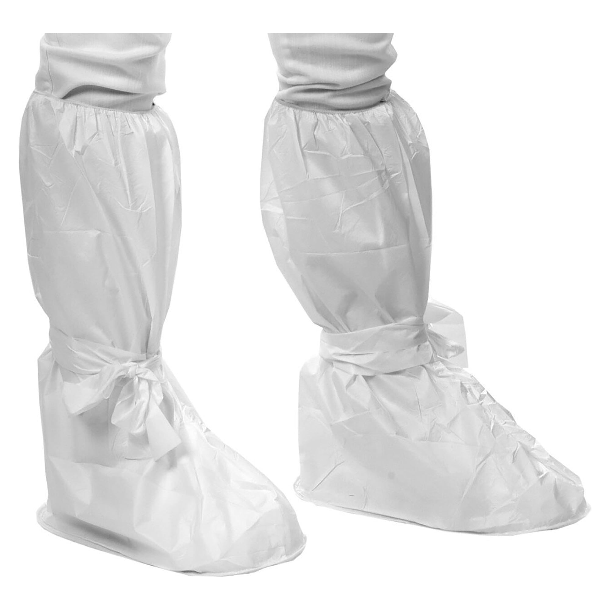 Einweg-Überstiefel aus mikroporösem Vlies mit PVC-Sohle, weiß, 34 x 50 x 14 cm, mit Bindebändern - Franz Mensch 28418
