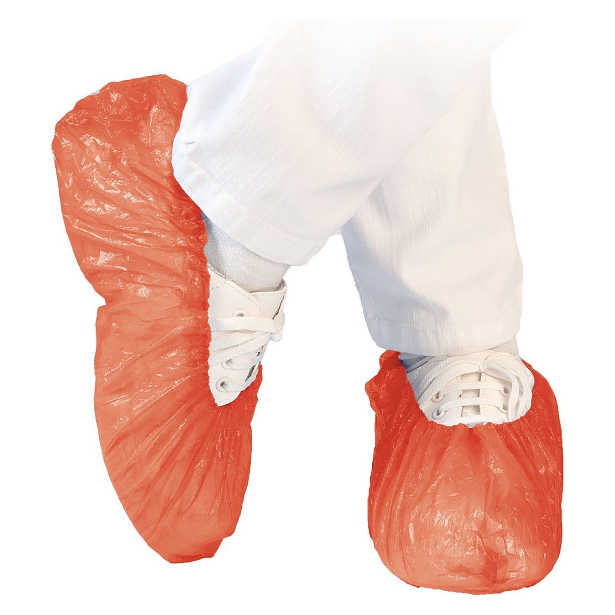 Hygostar disposable CPE overshoes red, 40 µm, 41 x 15 cm, waterproof, pack of 100 - Franz Mensch 28505