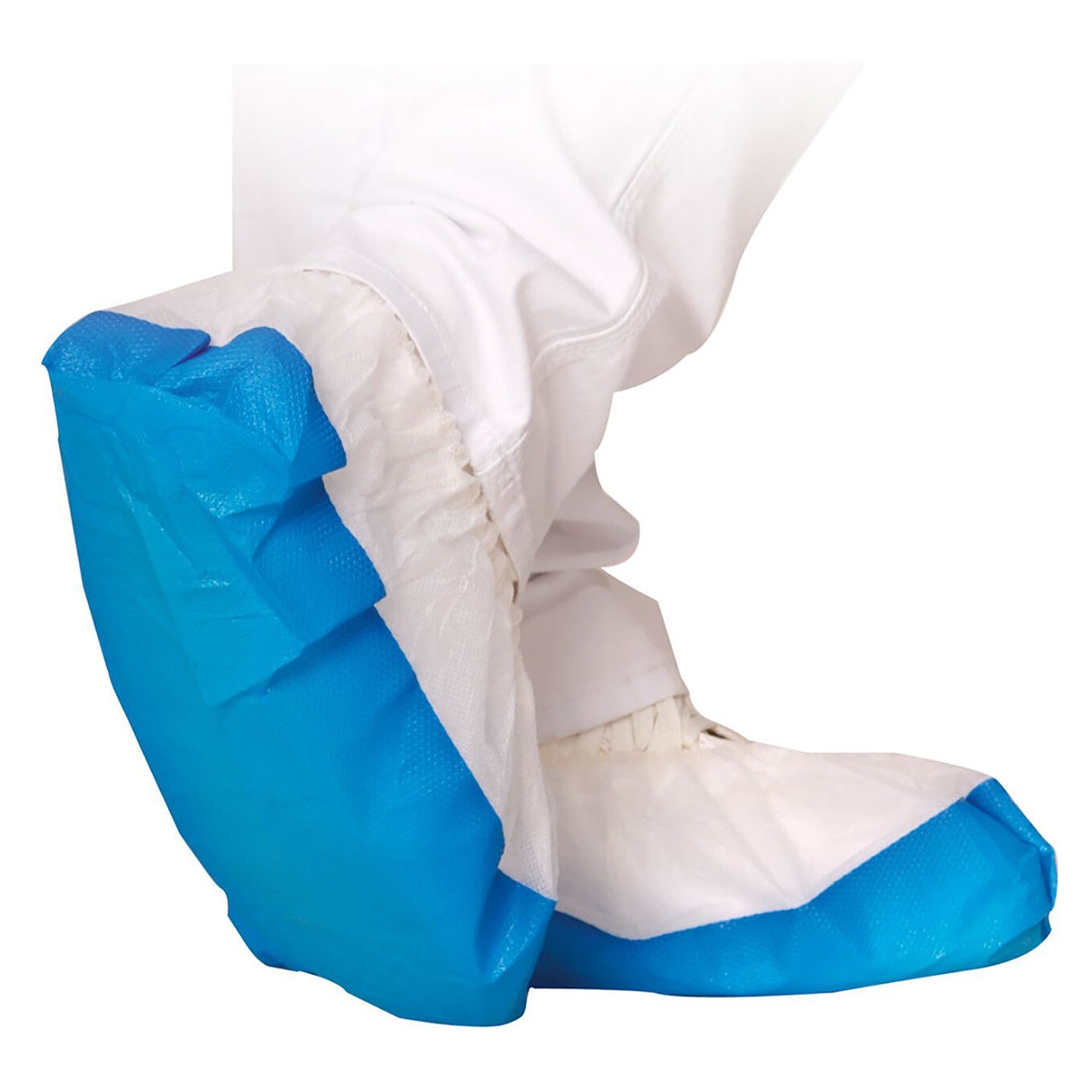 Hygostar Safe disposable overshoes in PP nonwoven and CPE, white/blue, 16.5 x 41 cm, pack of 50 - Franz Mensch 2860