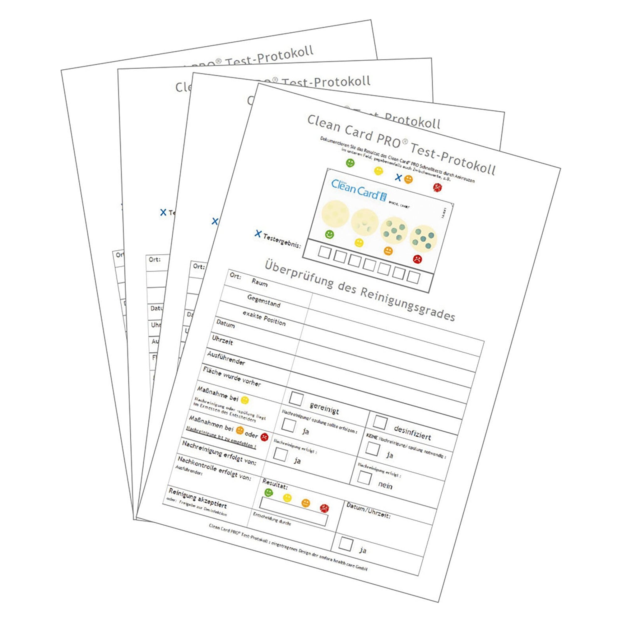 Test record pad for Clean Card PRO hygiene rapid test, DIN A4, 50 sheets, 4-colour, 80 g/m² - Franz Mensch 31500