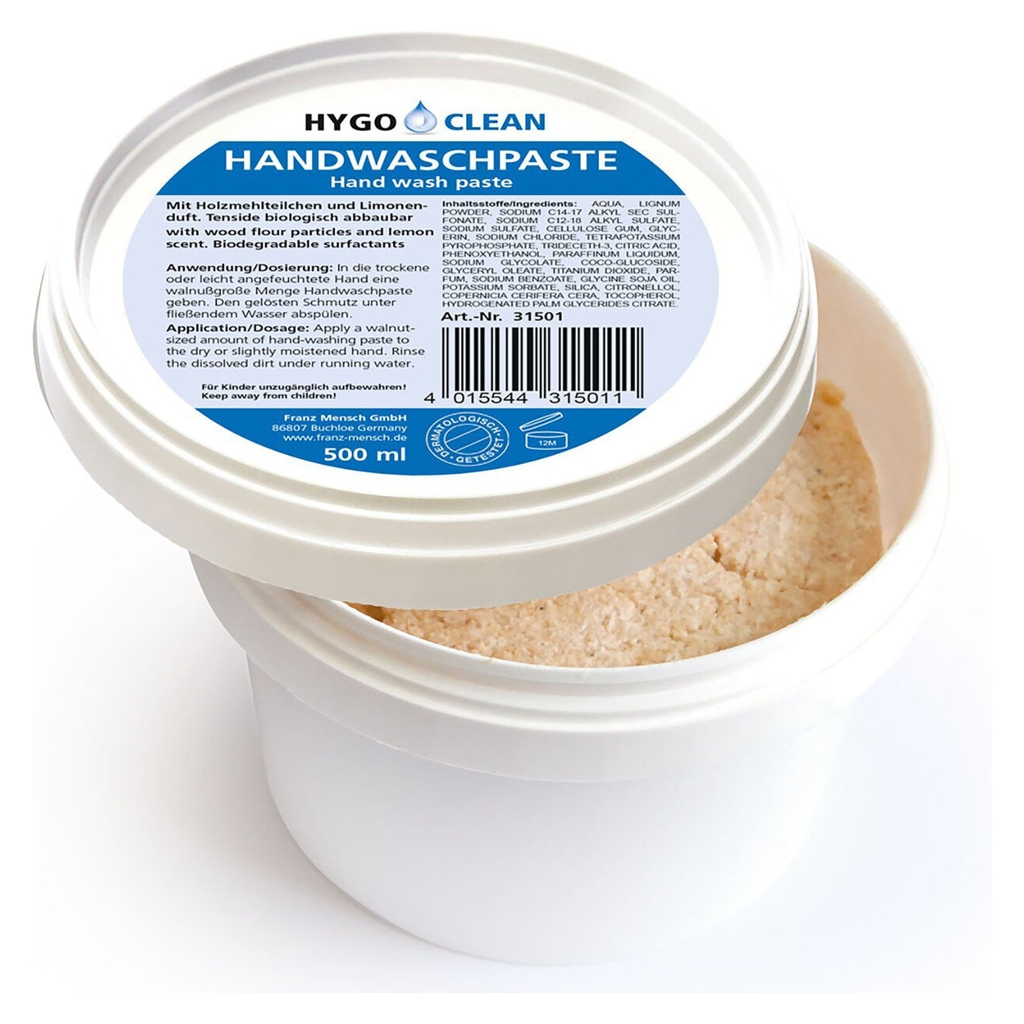Handwaschpaste mit Holzmehl, dermatologisch getestet, für empfindliche Haut, 5 Liter Eimer - Franz Mensch 31503