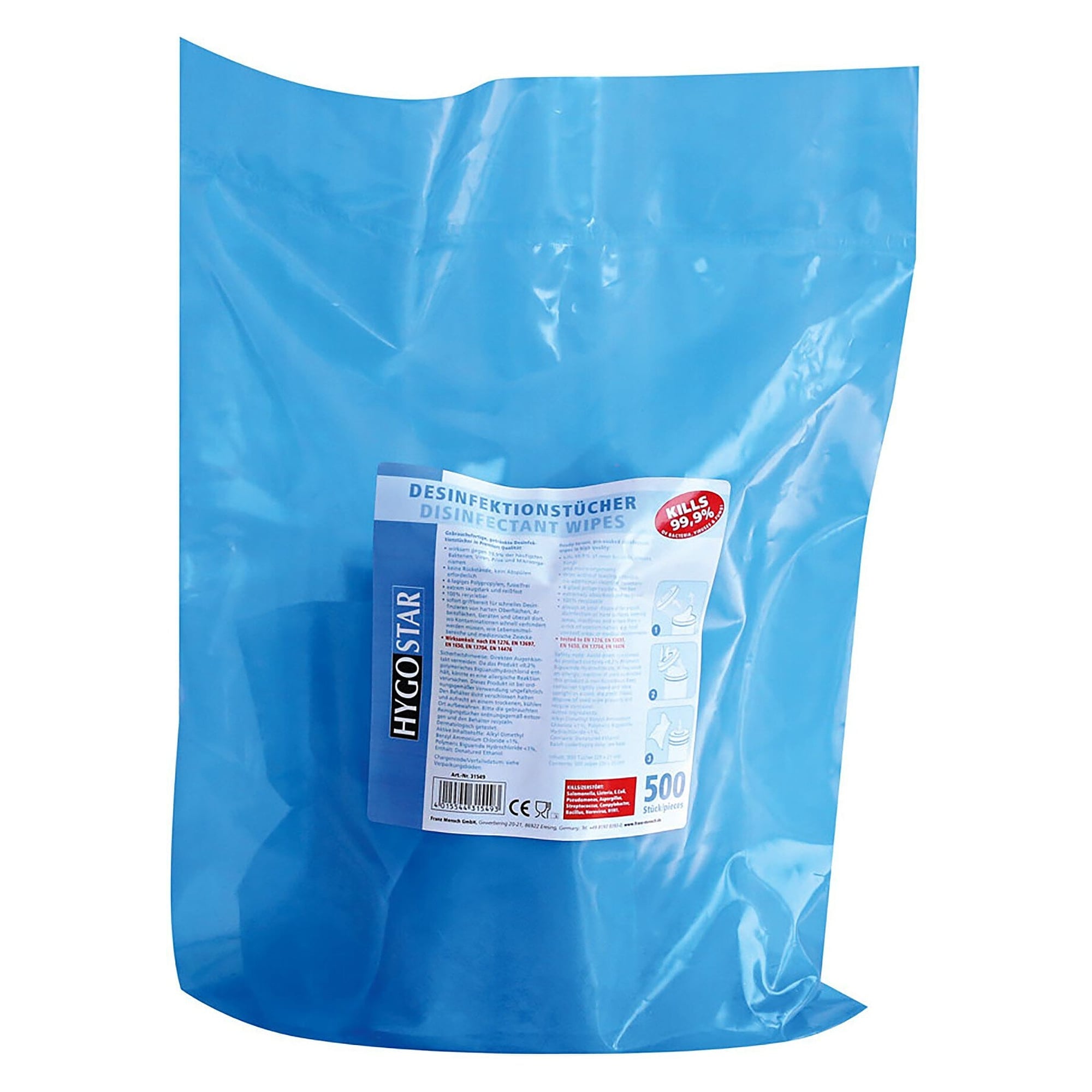 Recharge de lingettes désinfectantes pour distributeur 31546, 500 lingettes, bleu, faible COV - Franz Mensch 31549