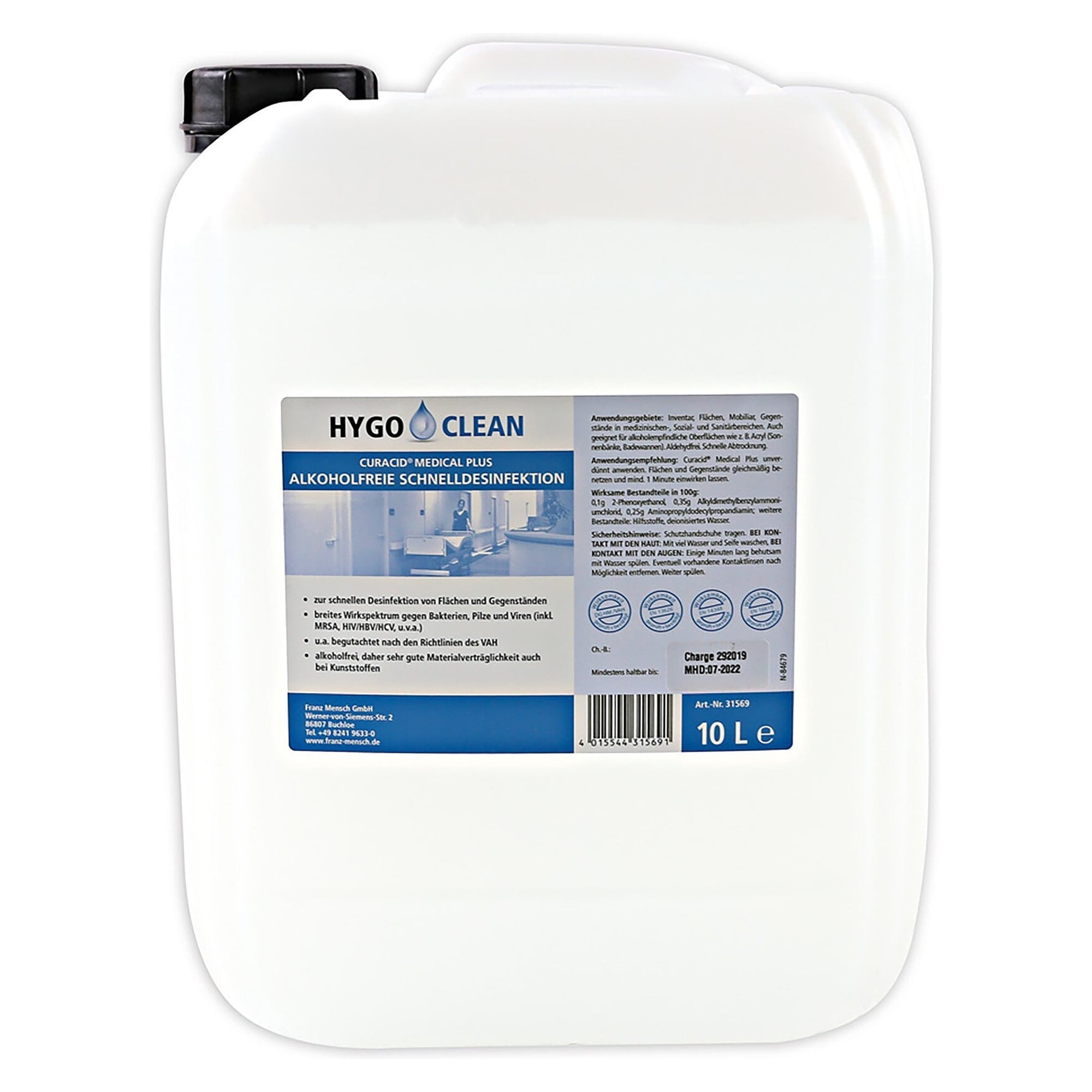 Alkoholfreie Schnelldesinfektion Curacid Medical Plus für Medizinprodukte, Remanenzwirkung, 10 l - Franz Mensch 31569