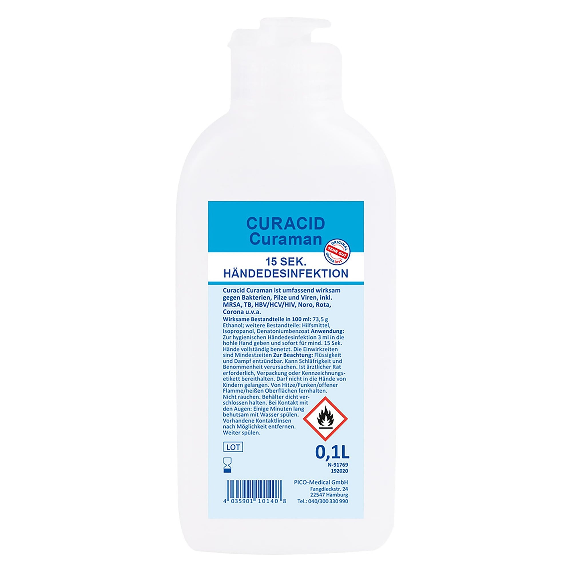 Alkoholische Händedesinfektion Curacid Curaman, vollviruzid, VAH-begutachtet, EN 1500 und EN 14476, 1 l - Franz Mensch 315782