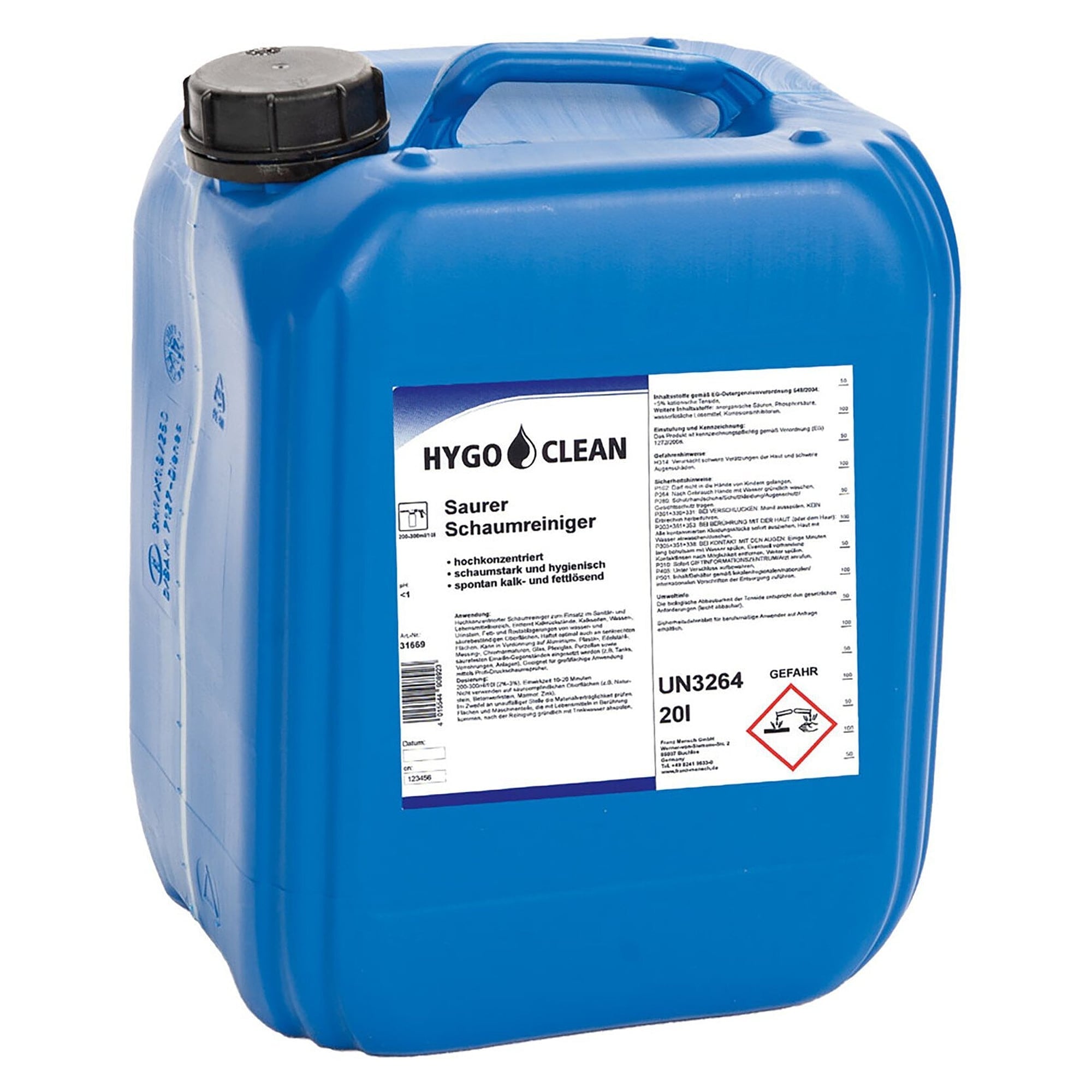 Nettoyant moussant acide, très concentré, pH 1, détartrant et dégraissant, 20 l - Franz Mensch 31669