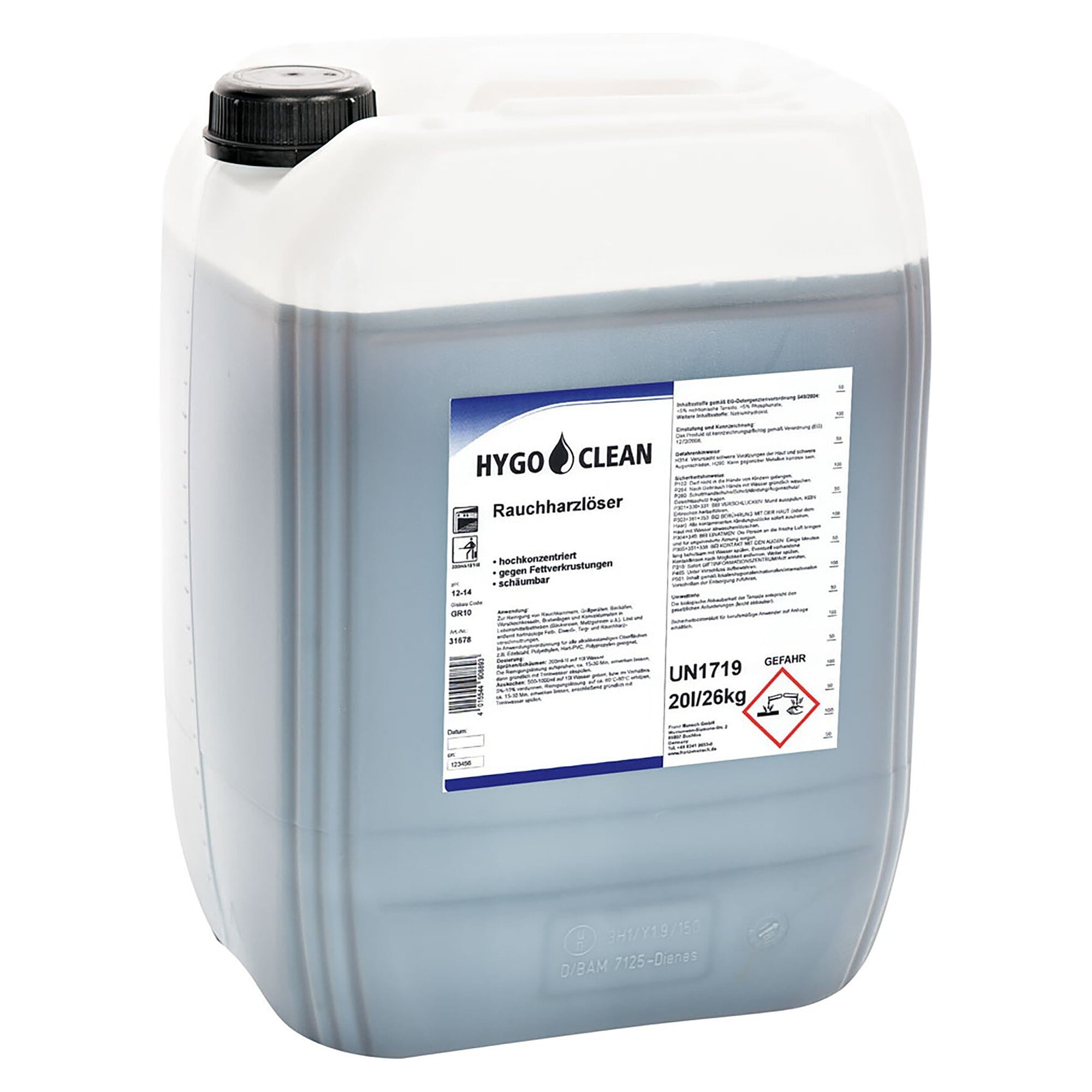 Smoke resin remover, highly concentrated, pH 12 to 14, for extreme grease crusts, 10 l / 13.2 kg - Franz Mensch 31679
