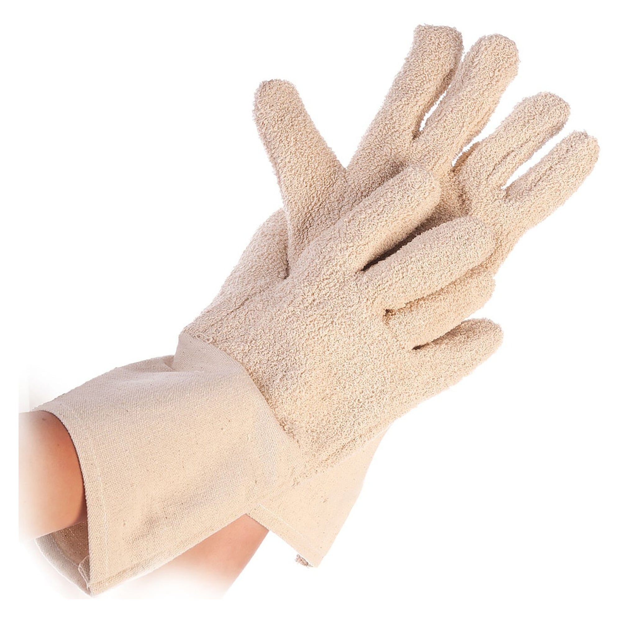 Hygostar Backhandschuh Bako Finger, 5-Finger, Baumwolle/Frottee mit Stulpe, beige, Paar - Franz Mensch 3311