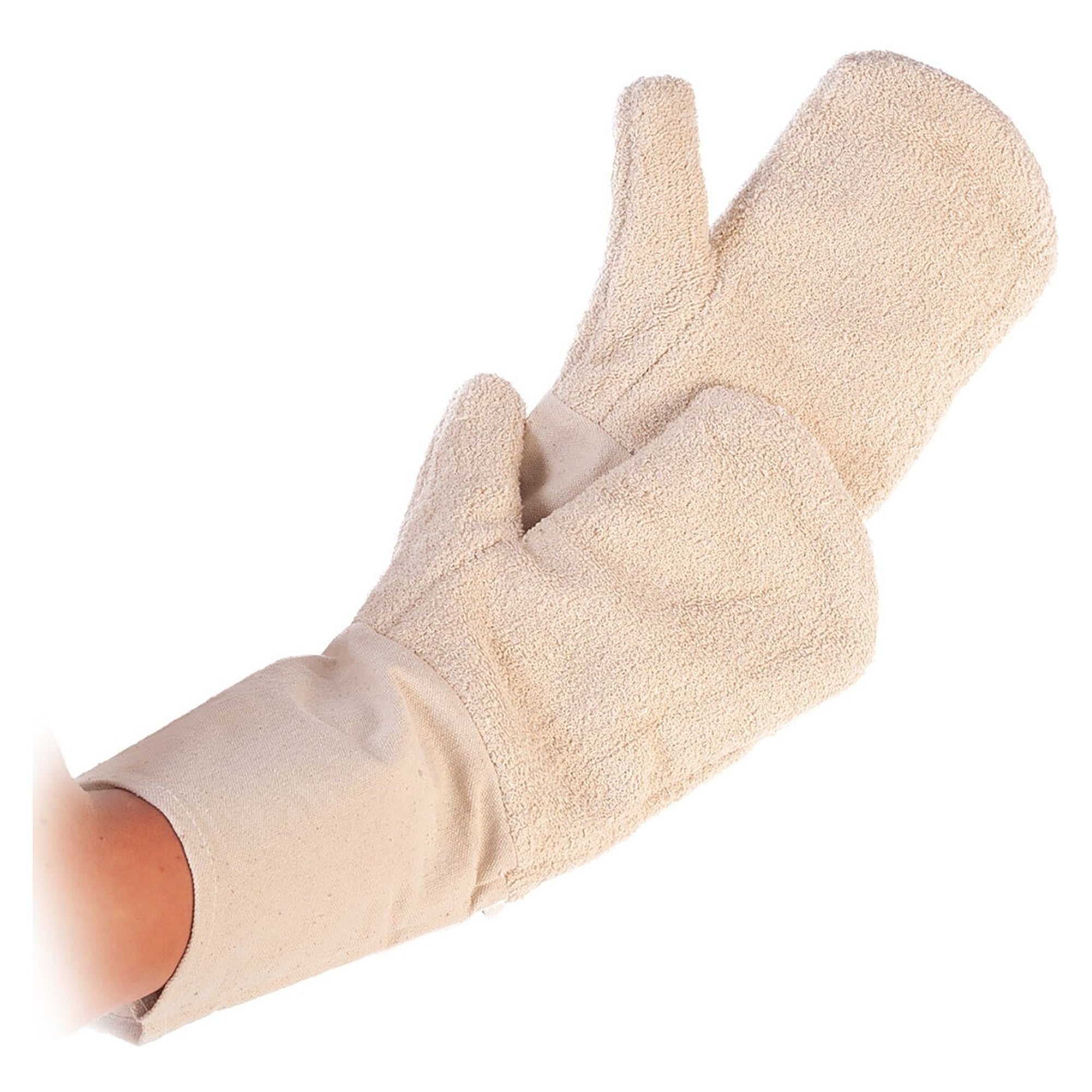 Hygostar Backhandschuh Bako Lang, Fäustling mit 20 cm Stulpe, Baumwolle/Frottee, beige, Paar - Franz Mensch 3317