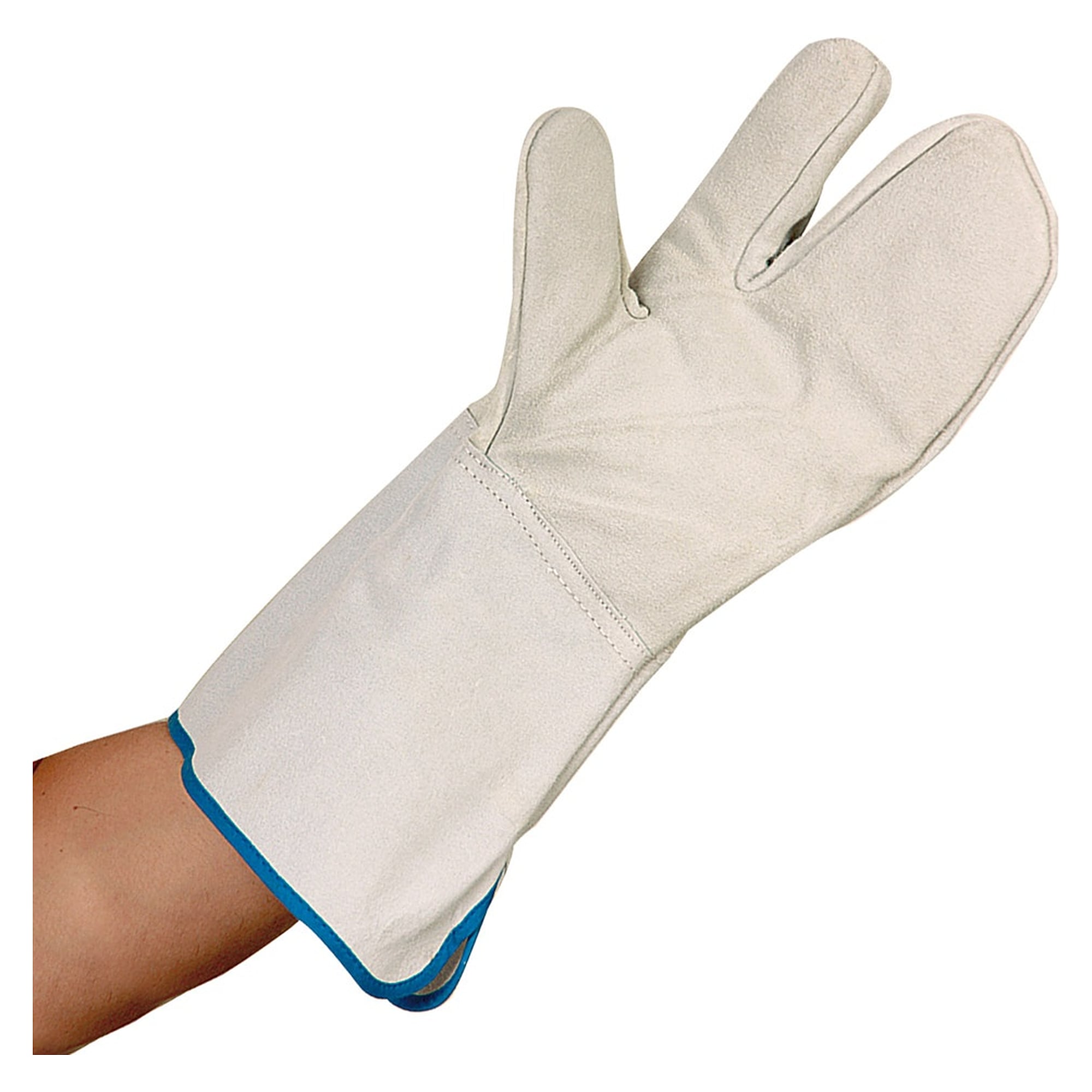 COOLMAN heat protection glove up to 500 °C, 3-finger, full-grain cowhide, 15 cm cuff, grey, 1 pair - Franz Mensch 33180