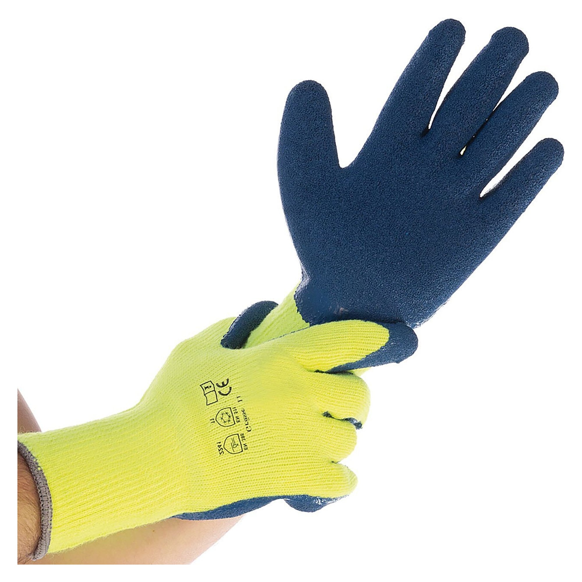WINTER STAR cold protection glove with latex coating, thermal lining, EN 388, neon yellow/blue, size XL - Franz Mensch 33283
