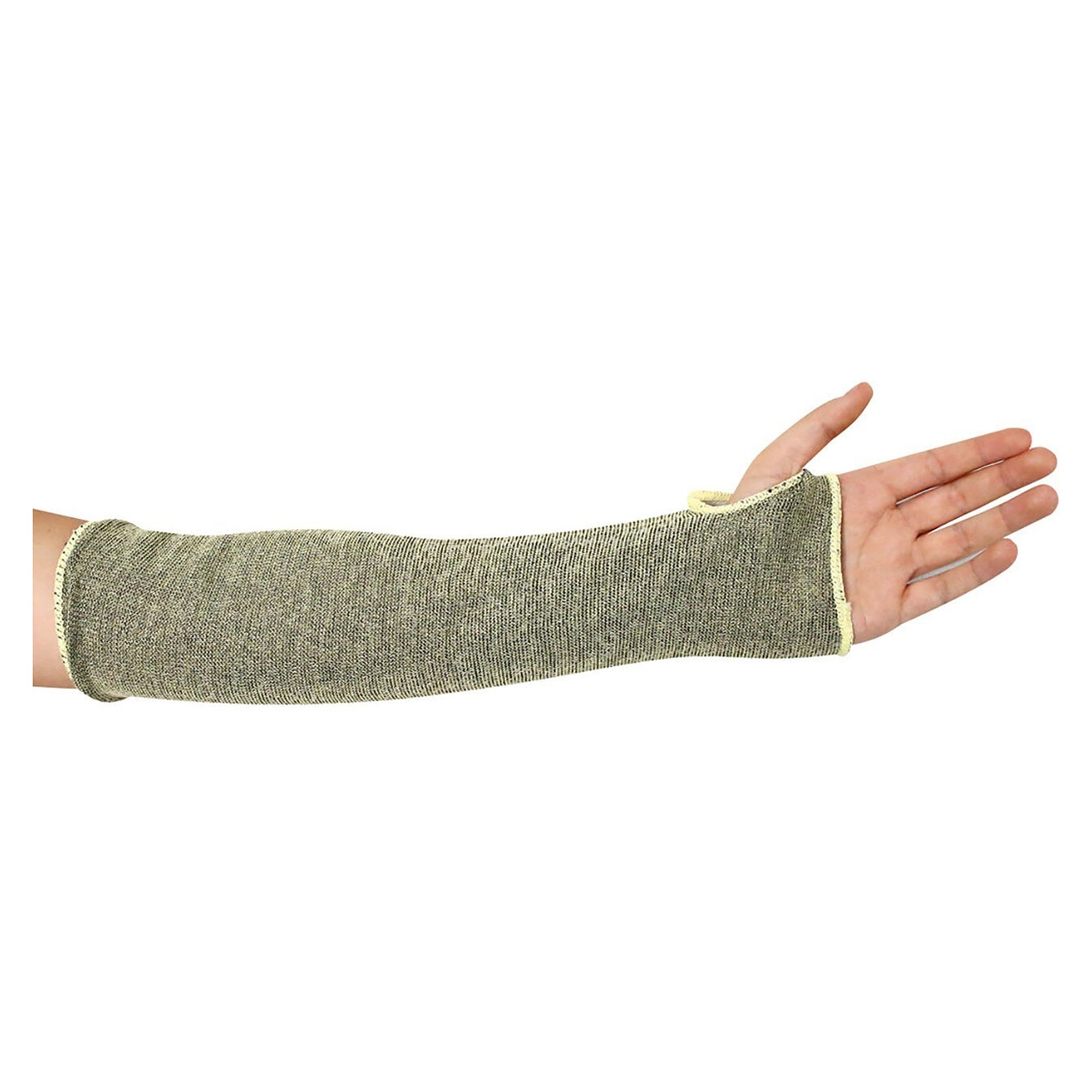 Hygostar cut protection arm sleeve with thumb loop, 45 cm, nitrile coated, green-yellow - Franz Mensch 336808