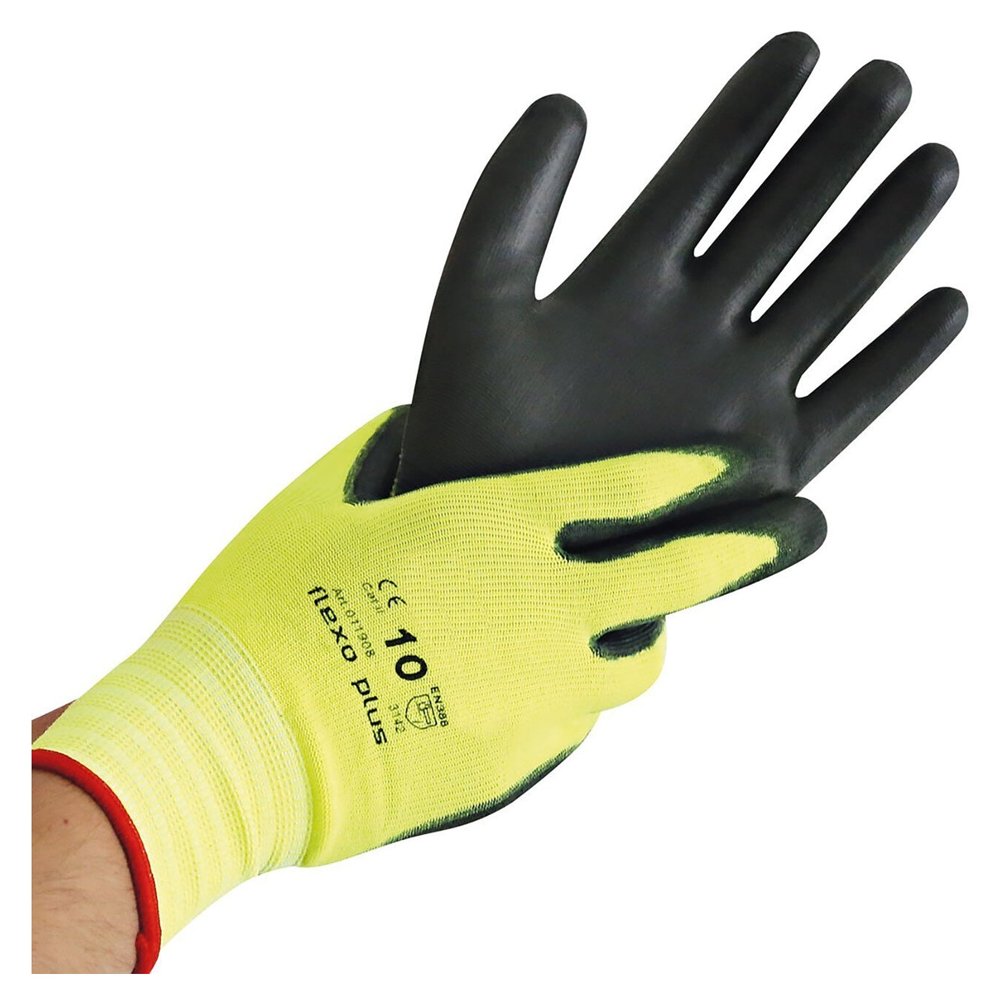 Hygostar Feinstrickhandschuh NEON ACE mit schwarzer PU-Beschichtung, neongelb, Größe L/9 - Franz Mensch 339348