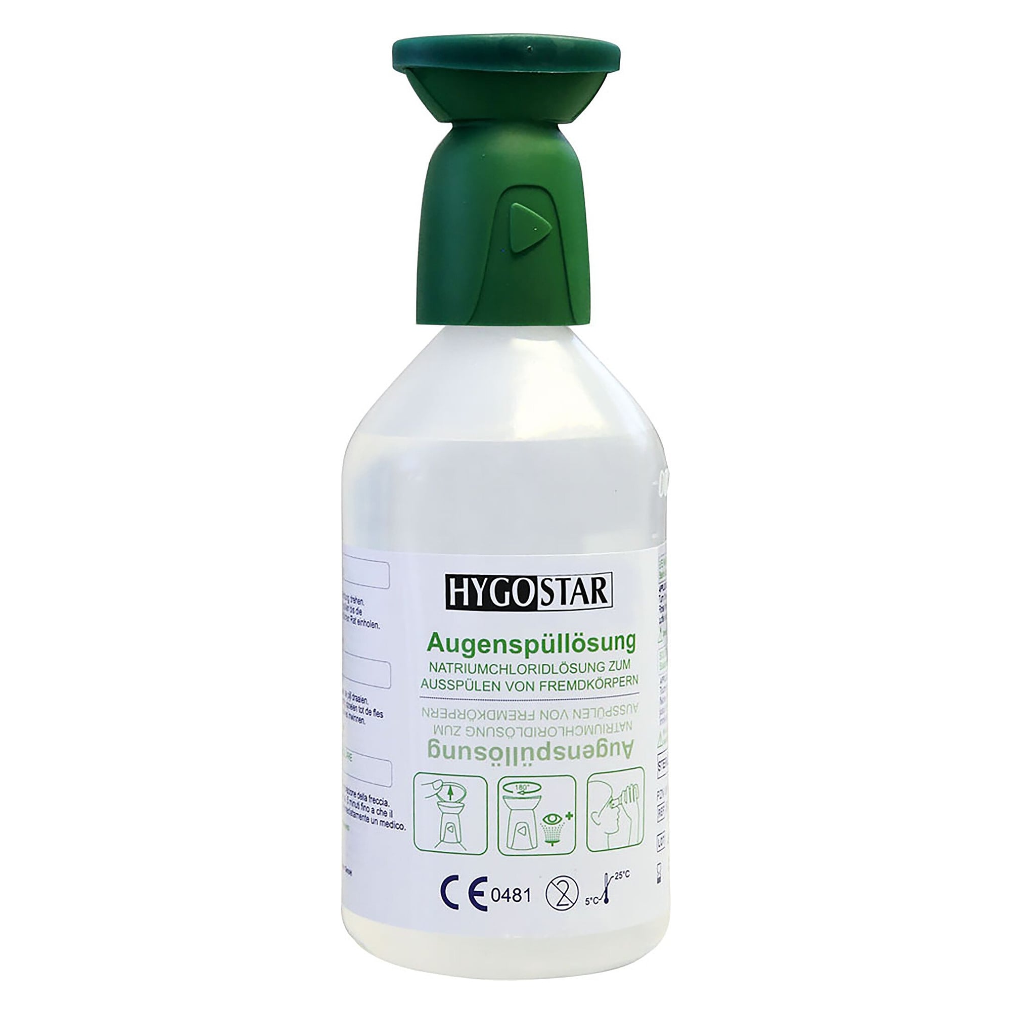 Eye wash bottle 500 ml against foreign bodies, sterile 0.9 % sodium chloride solution, DIN 15154-4 - Franz Mensch 50010