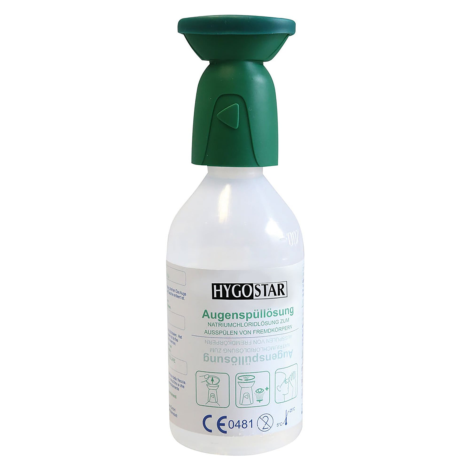 Eye wash bottle 250 ml for foreign bodies, sterile sodium chloride solution 0.9 %, DIN 15154-4 - Franz Mensch 50017
