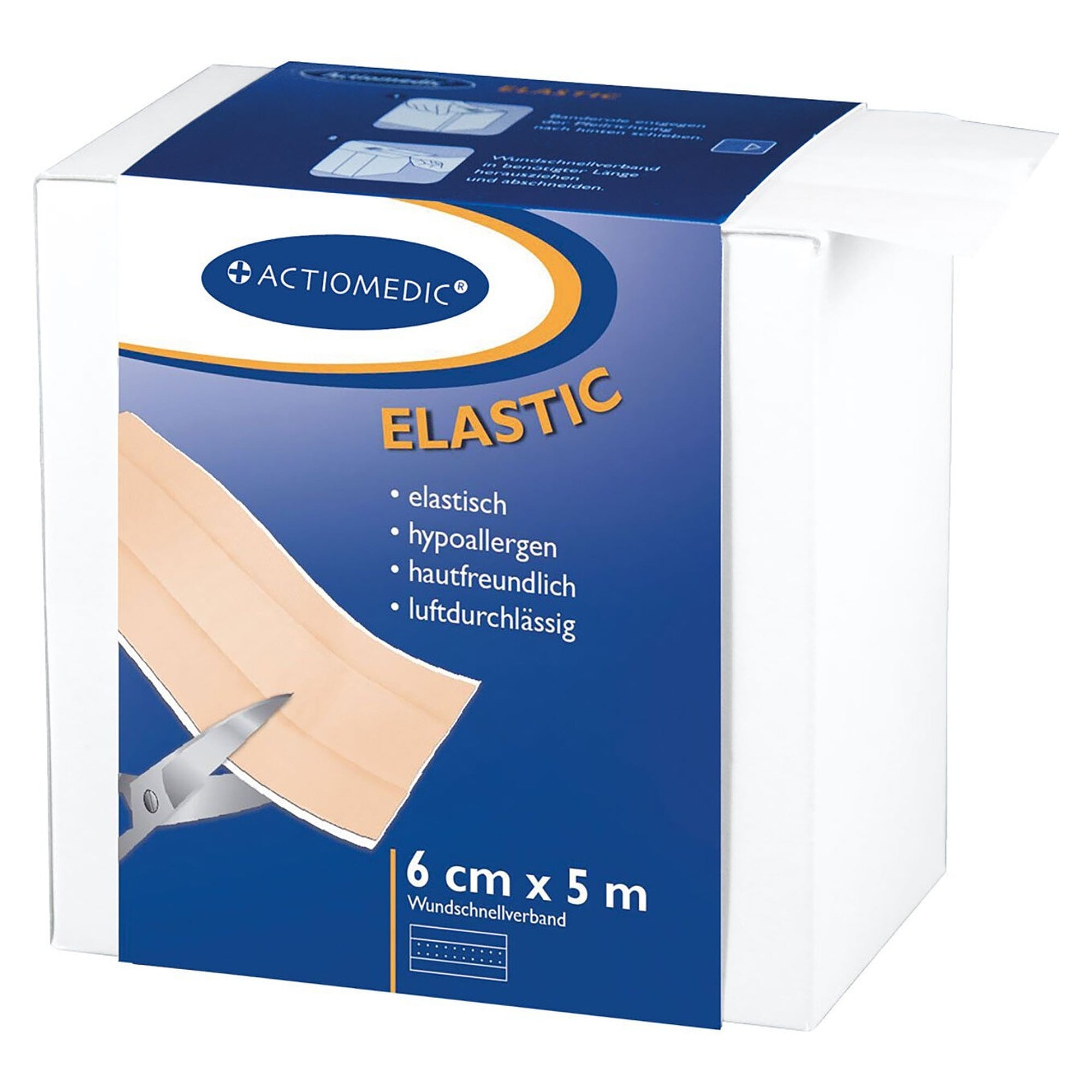Wundschnellverband ELASTIC 8 cm x 5 m, elastisches Textilgewebe, hautfarben, im Spenderkarton - Franz Mensch 50024