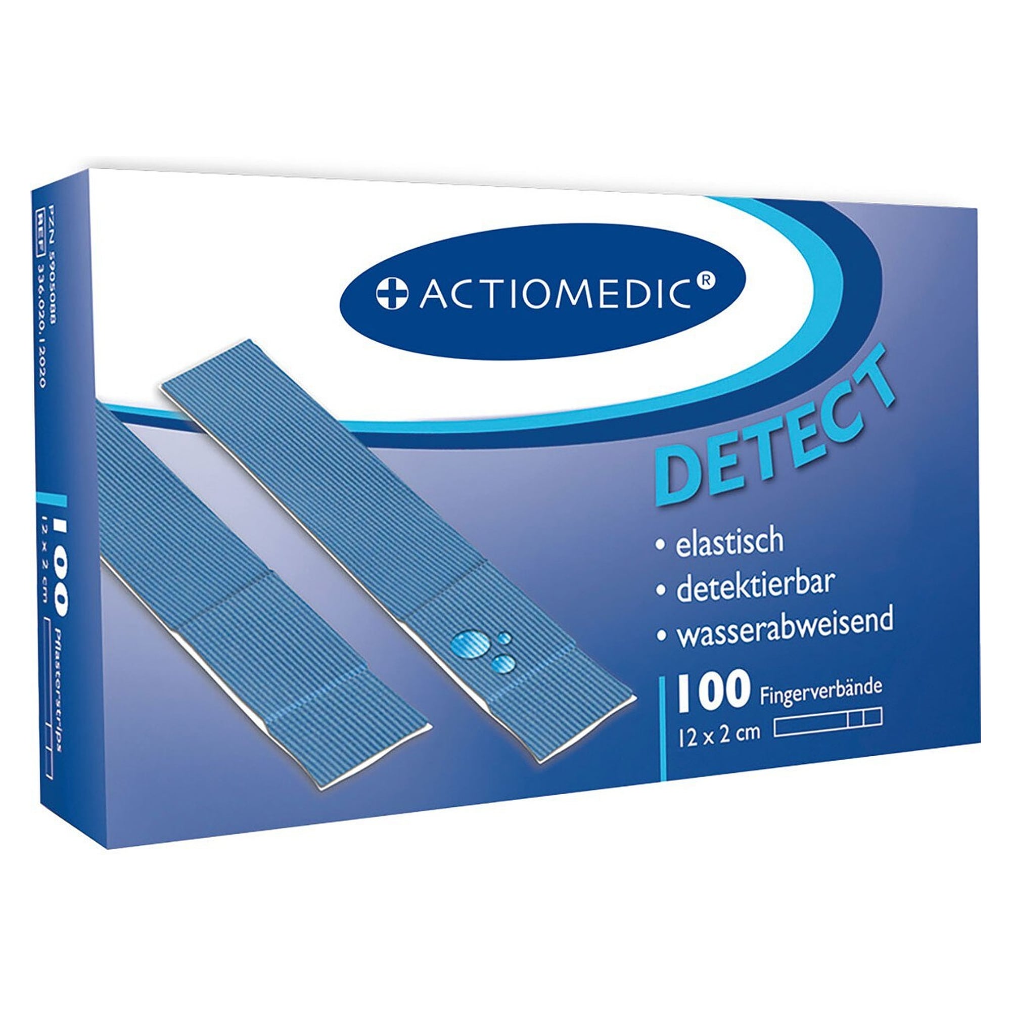 Detectable finger plasters 2 x 12 cm, blue, PE coated, water repellent, 100 pieces - Franz Mensch 50025