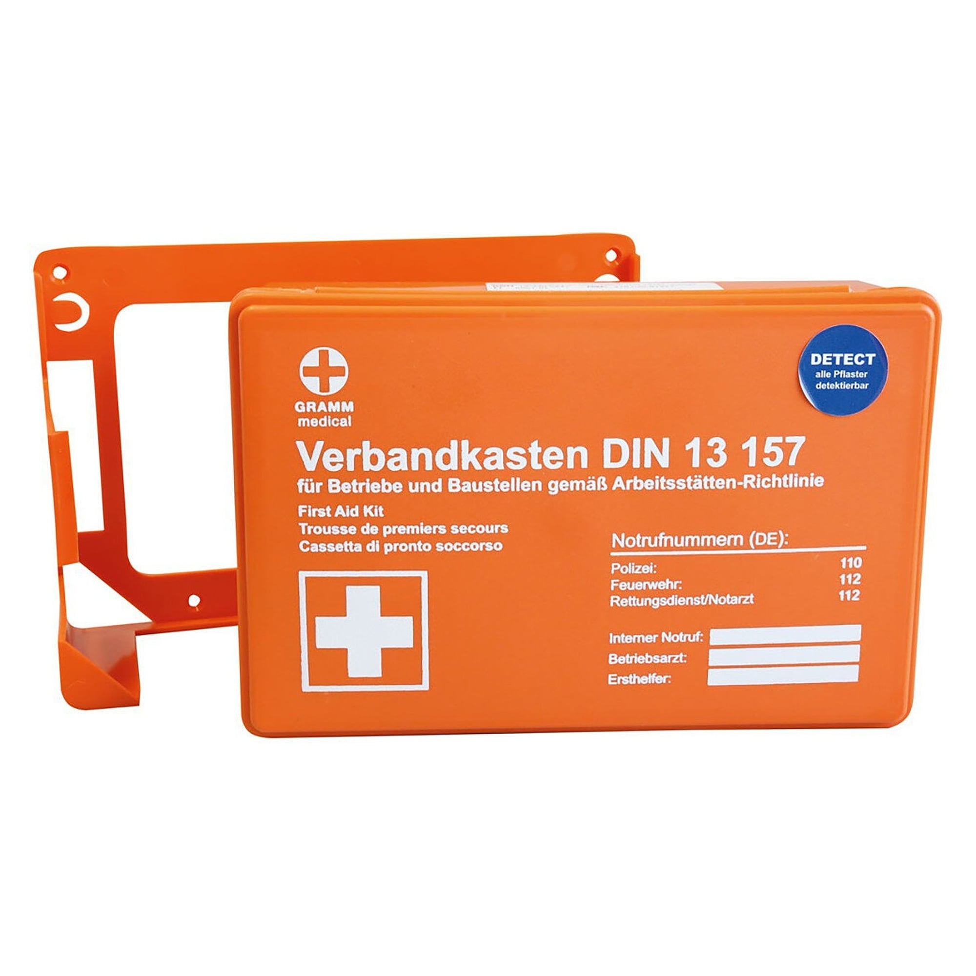 Verbandkasten REGULAR DETECT nach DIN 13157 mit detektierbaren blauen Pflastern, orange - Franz Mensch 50036
