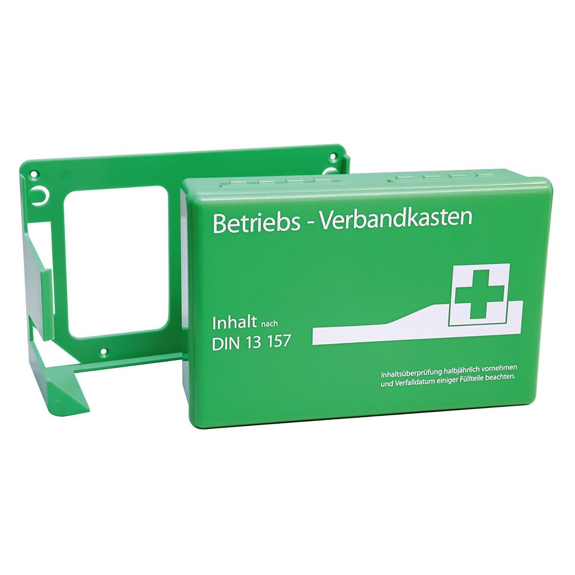 First aid kit REGULAR to DIN 13157, ABS plastic, green, wall bracket included - Franz Mensch 50037