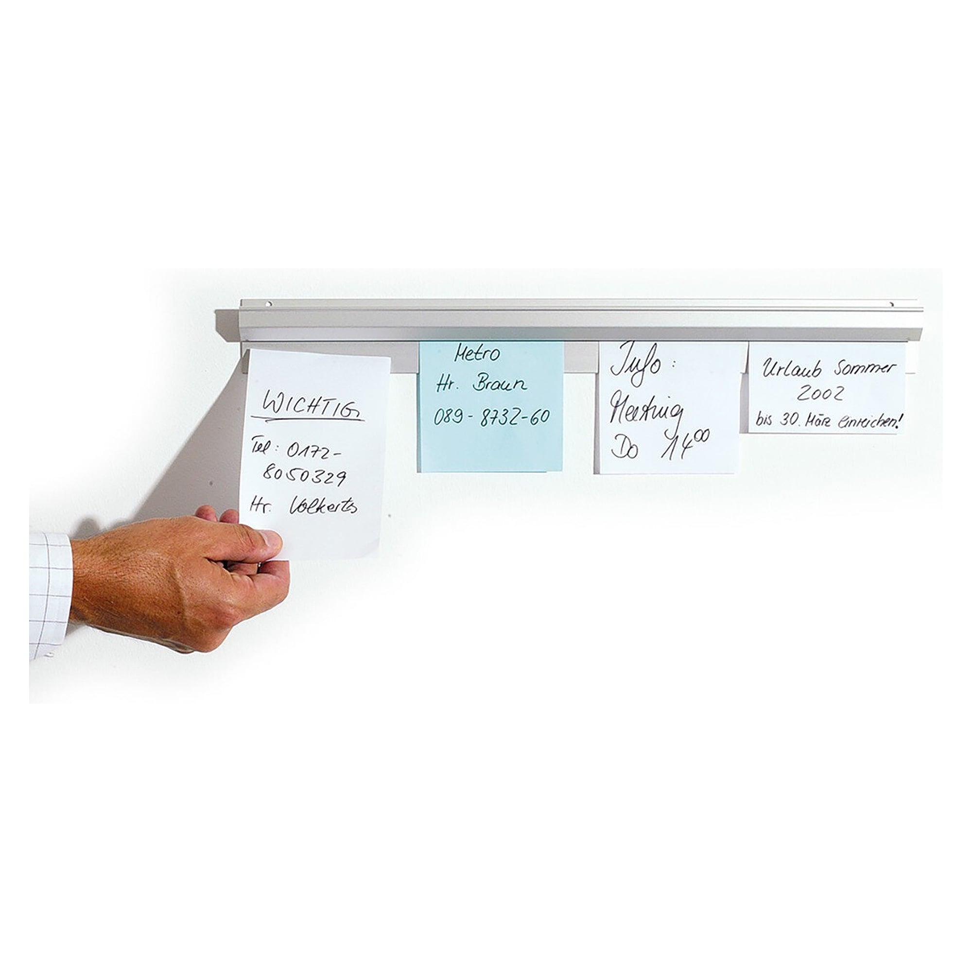 Catchball paper rail Infobord 40 cm, anodised aluminium, holds up to 10 A4 sheets, silver - Franz Mensch 627602