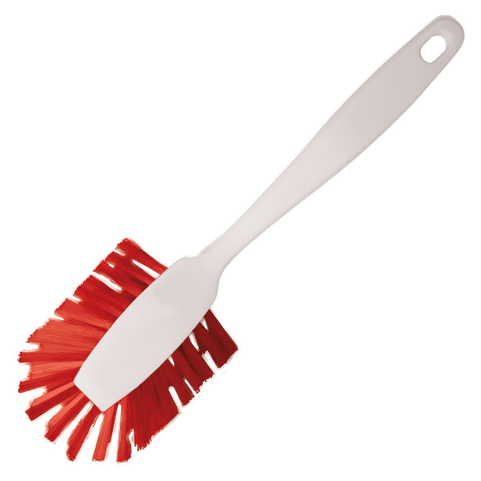 Hygiene-Spülbürste mit Stiel, halbrunder Kopf, mittelharte PBT-Fasern 0,35 mm, rot - Franz Mensch 700605