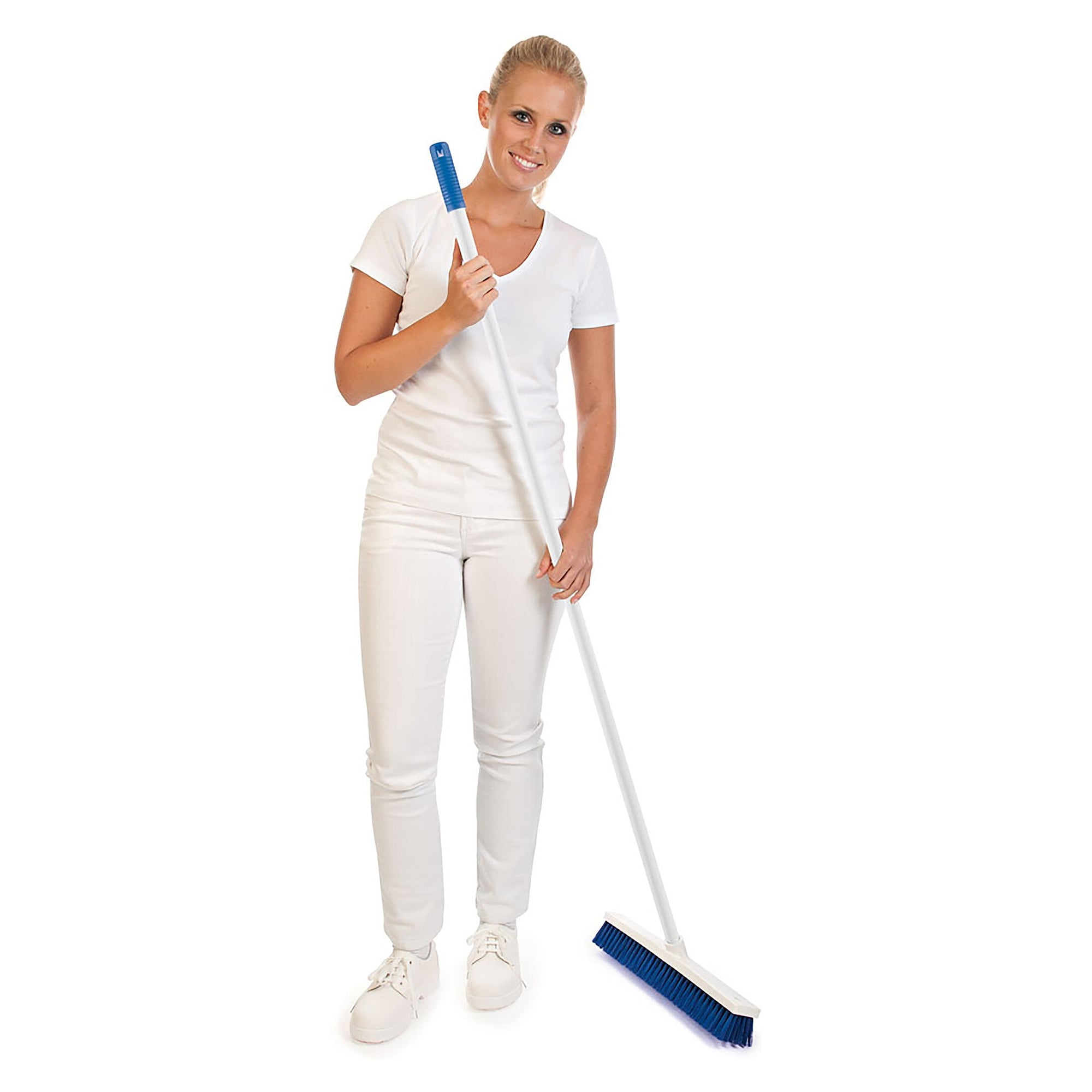 Manche hygiénique 140 cm en fibre de verre, poignée bleue avec crochet, pour balais et brosses - Franz Mensch 700806