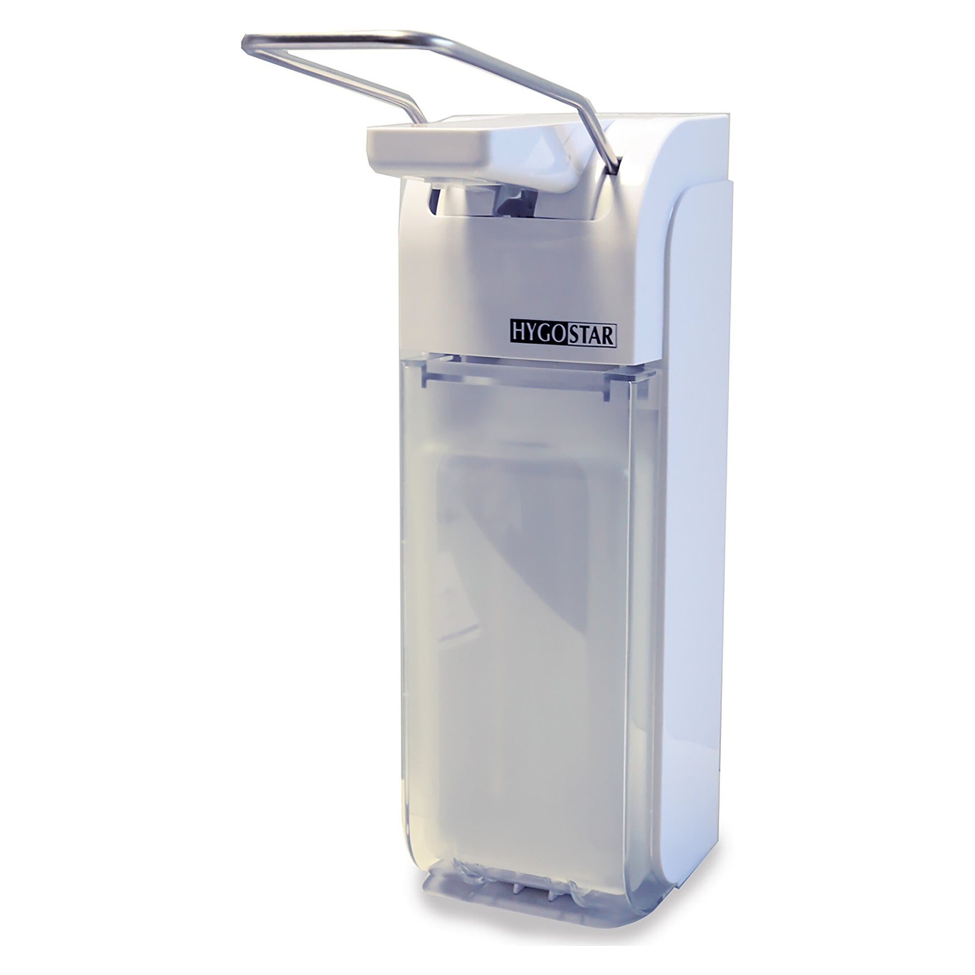 Distributeur à levier HygoClean pour flacons Euro 0,5 l et 1 l, plastique, verrouillable, support mural, blanc - Franz Mensch 88841