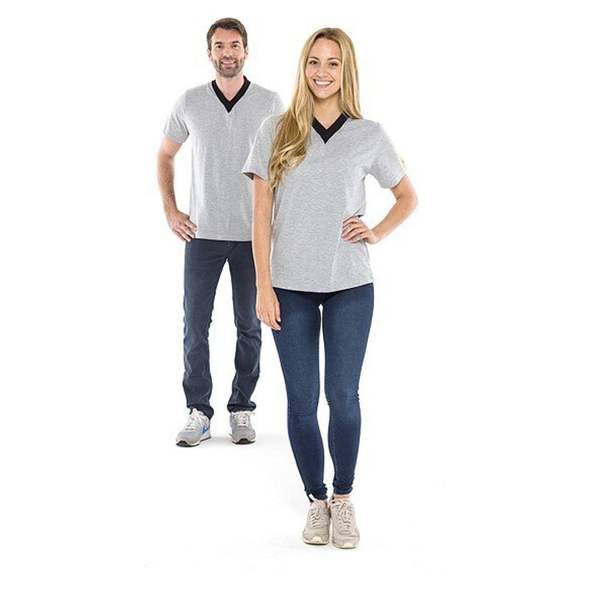 T-shirt ESD col V, gris à col noir, 150 g/m², unisexe, taille XXL - Safeguard TGO-TS15-GAXXL-STANDARD