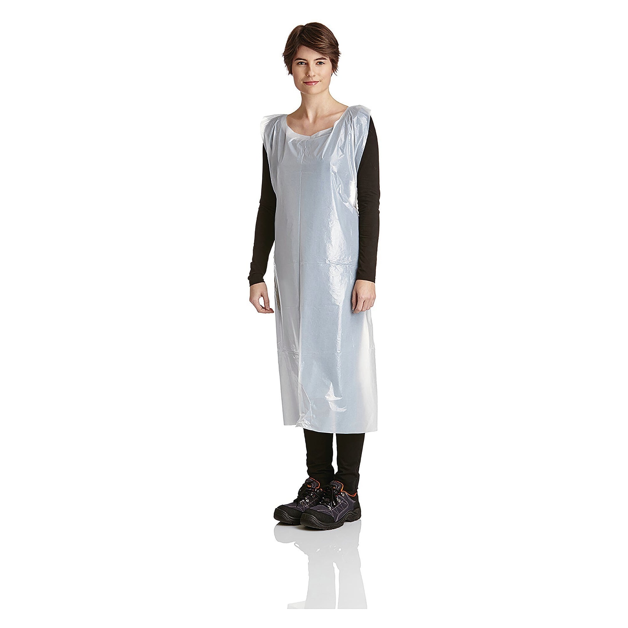 Disposable PE film apron, embossed, 125 cm long, transparent, pack of 100 - DS Safety Wear FOSC125