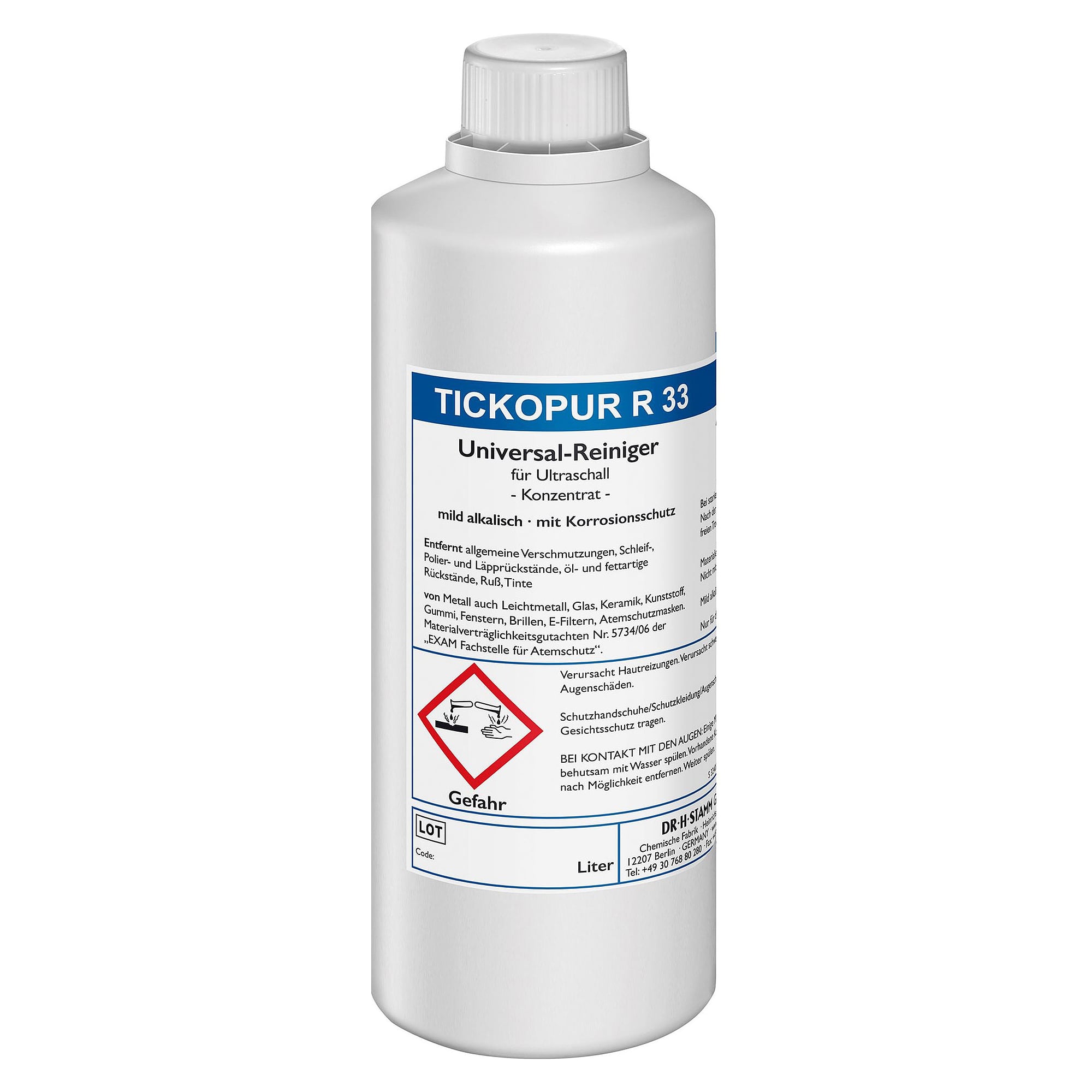 Alkaline Universal Cleaner Concentrate R 33 with Corrosion Protection, Ultrasonic, 1 litre - Tickopur 830
