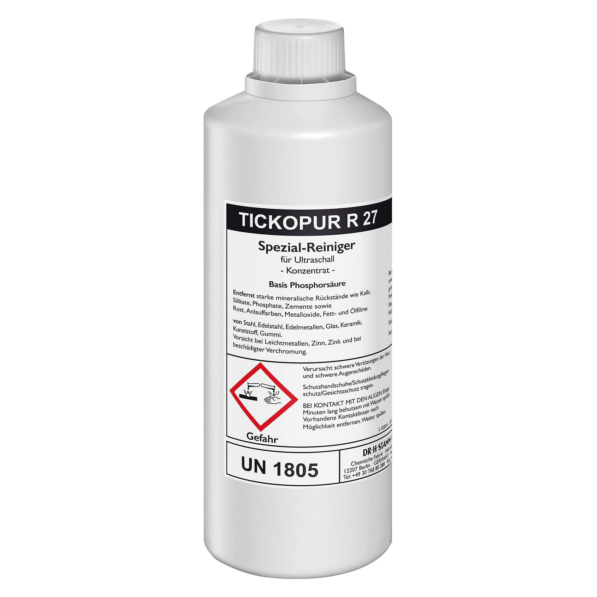 Special Cleaner R 27 for Descaling and Derusting, Phosphoric Acid Based, Ultrasonic, 1 litre - Tickopur 815