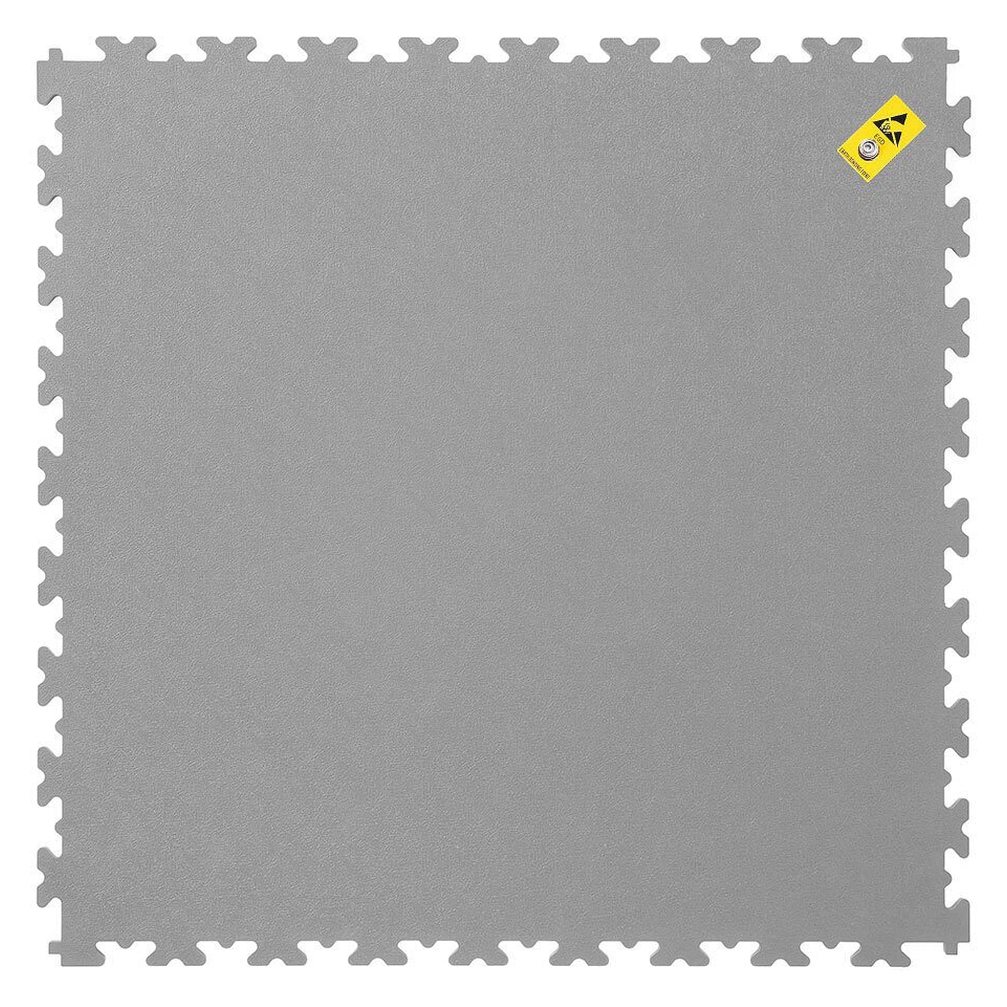 ESD grounding tile X-LOG with earthing point, PVC, light grey RAL 7004, smooth, 497x497x7 mm, 1 piece - Ecotile 16.1043HG/7MM