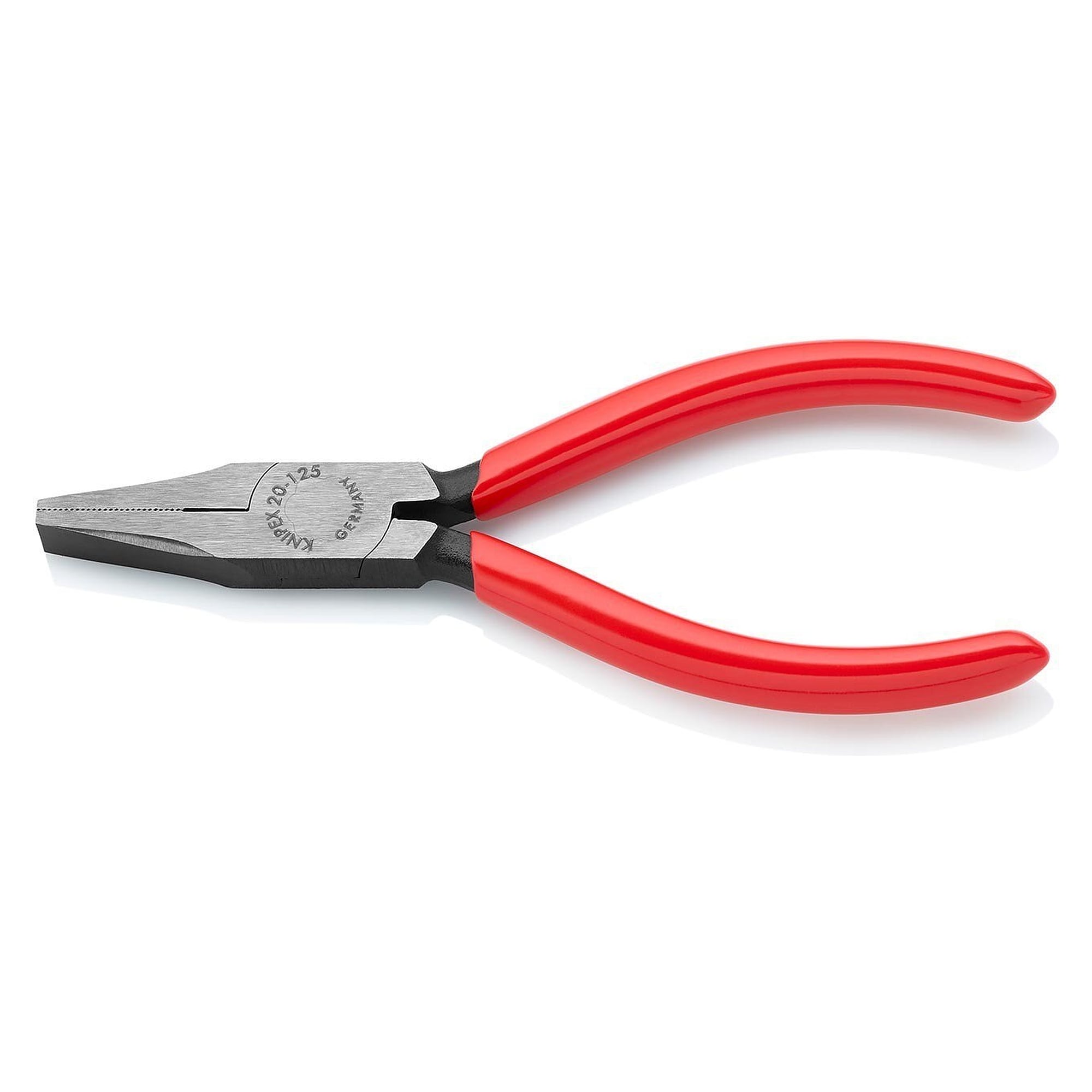 Flat nose pliers with short, wide jaws and serrated gripping surfaces, black atramentized, 125 mm - Knipex 20 01 125