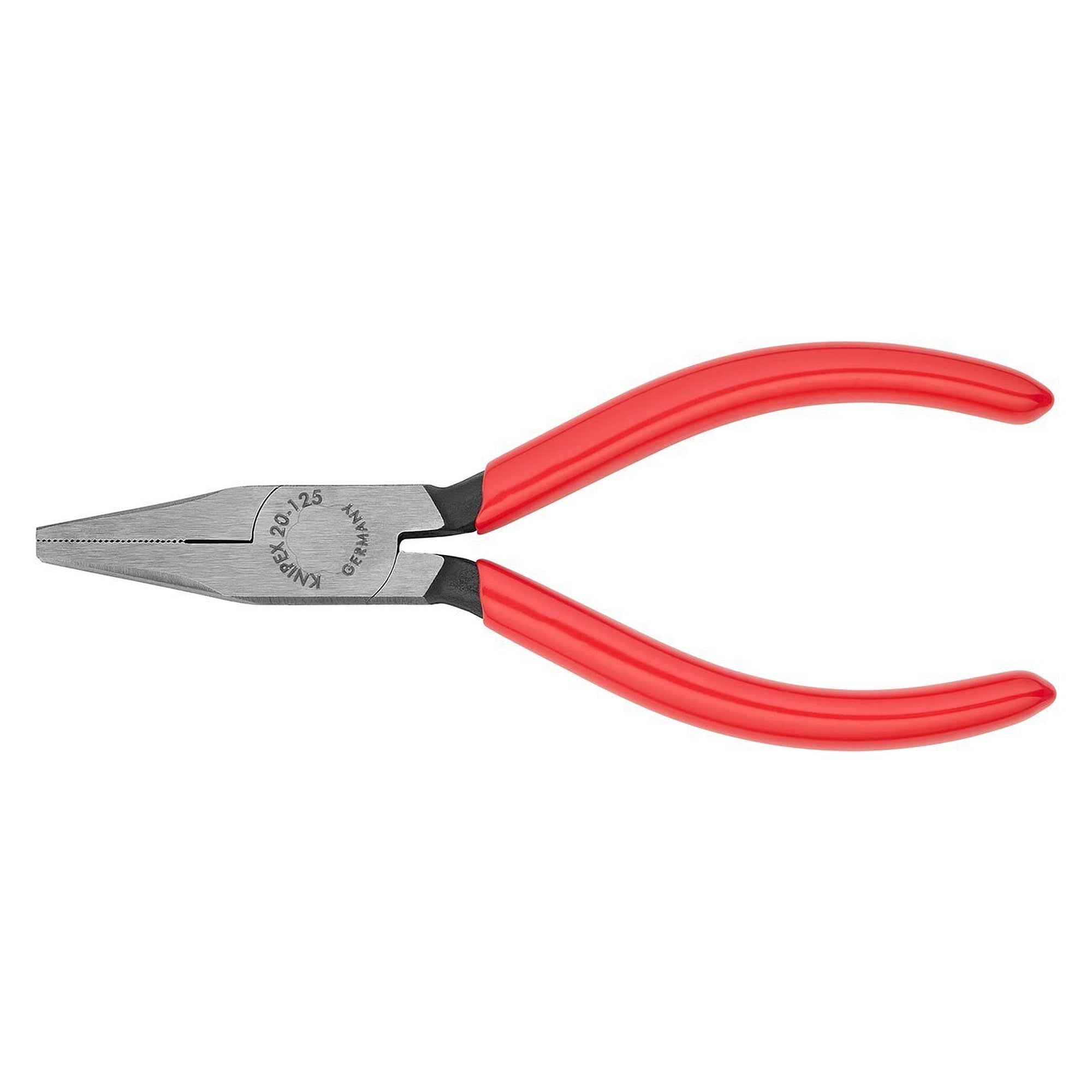 Flat nose pliers with short, wide jaws and serrated gripping surfaces, black atramentized, 125 mm - Knipex 20 01 125