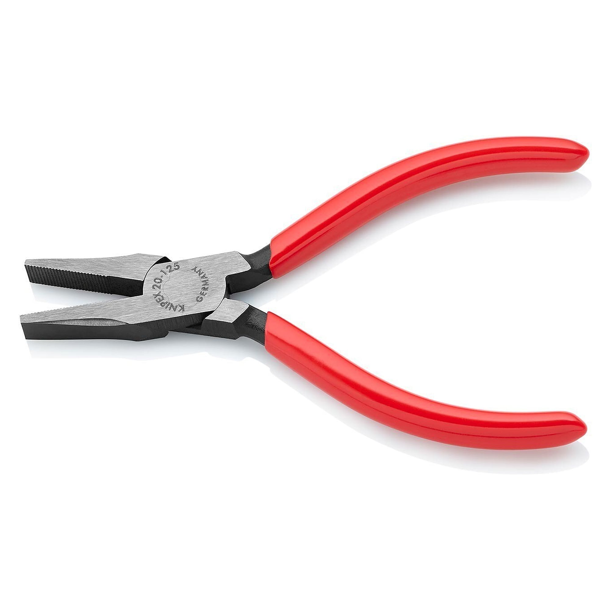 Flat nose pliers with short, wide jaws and serrated gripping surfaces, black atramentized, 125 mm - Knipex 20 01 125