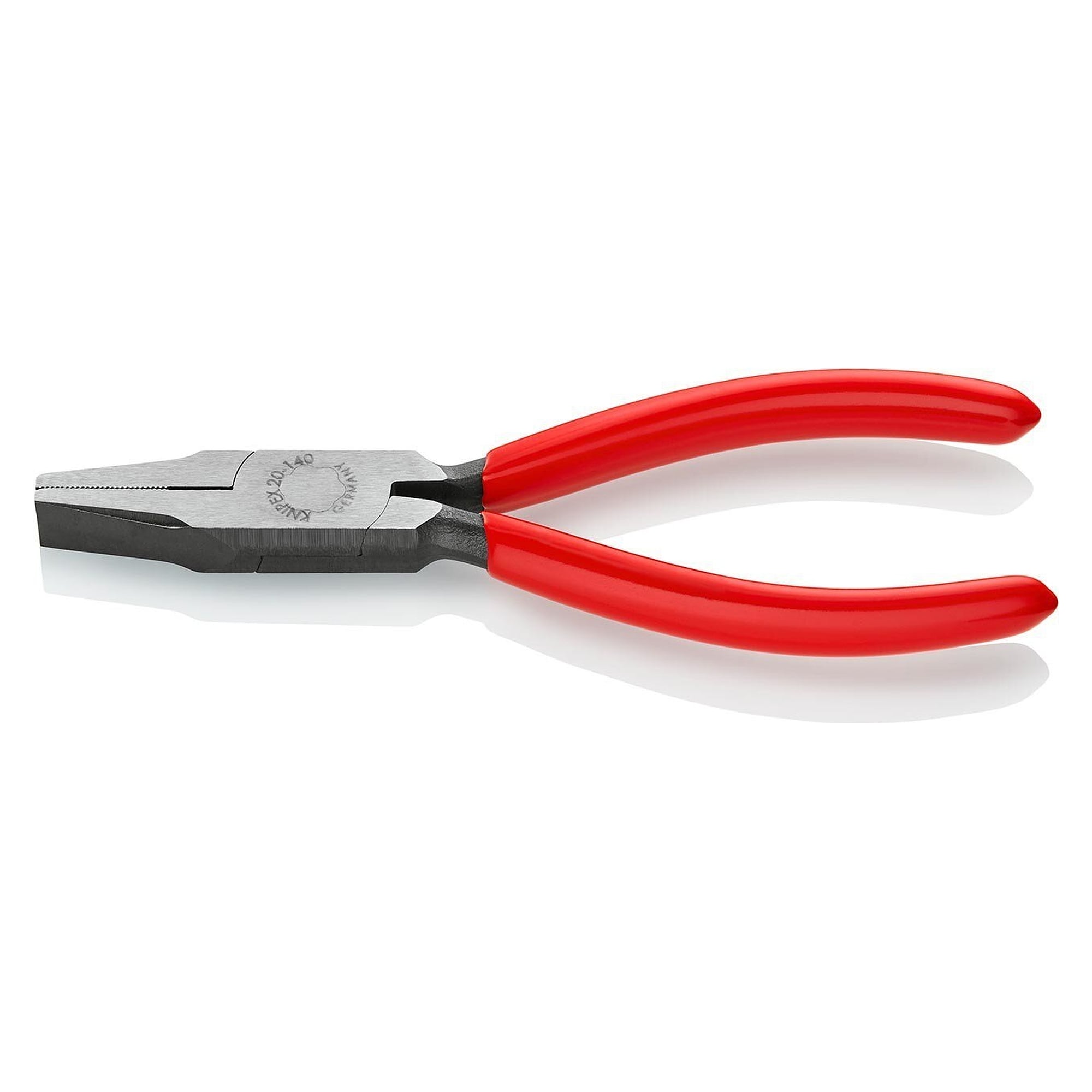 Flat nose pliers with short, wide jaws and serrated gripping surfaces, black atramentized, 140 mm - Knipex 20 01 140