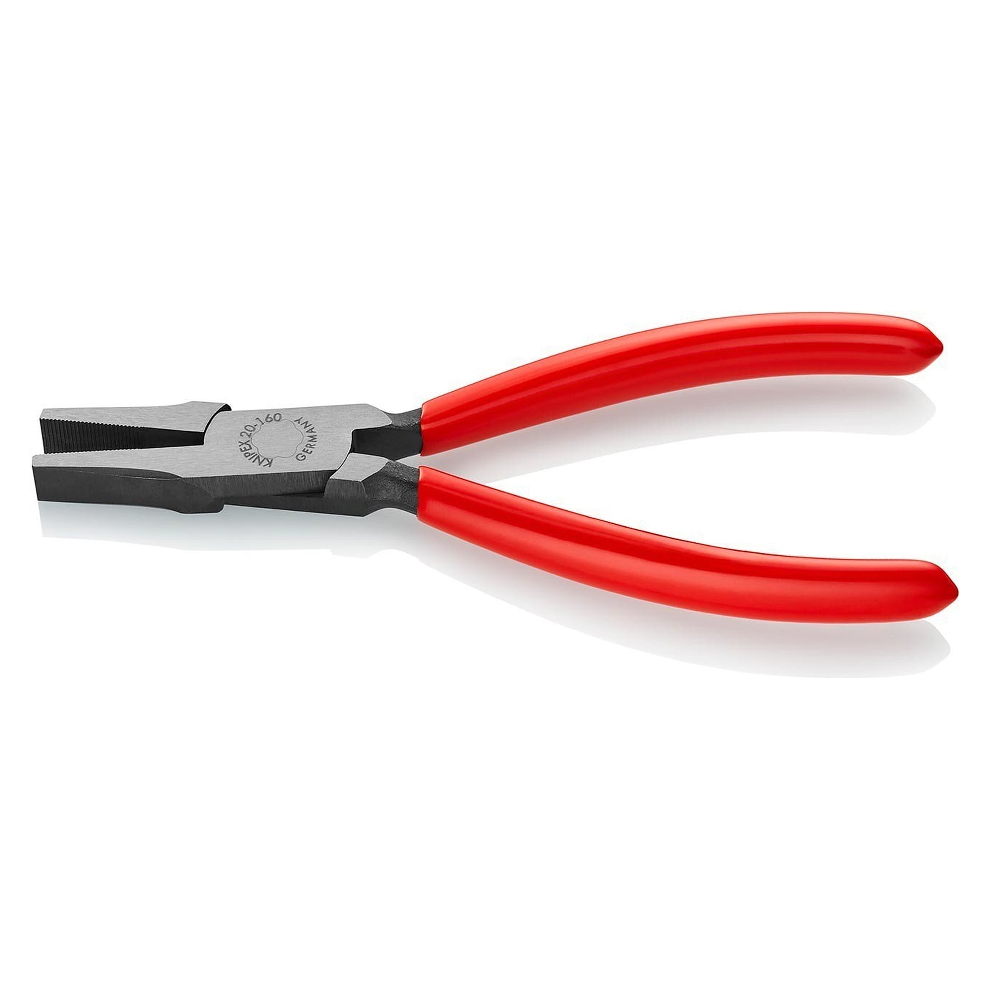 Flachzange mit kurzen, breiten Backen und gezahnten Greifflächen, schwarz atramentiert, 160 mm - Knipex 20 01 160