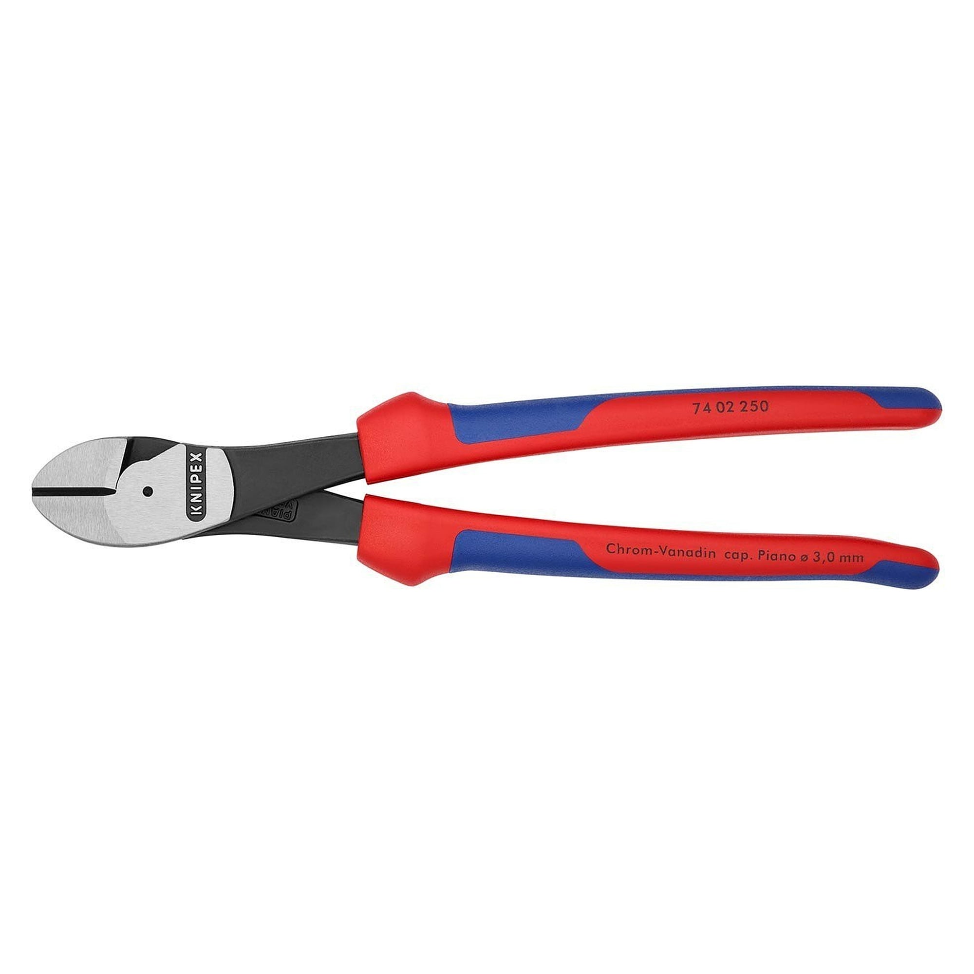 High leverage diagonal cutter with multi-component sleeves, piano wire up to 3.0 mm, 64 HRC, 250 mm - Knipex 74 02 250