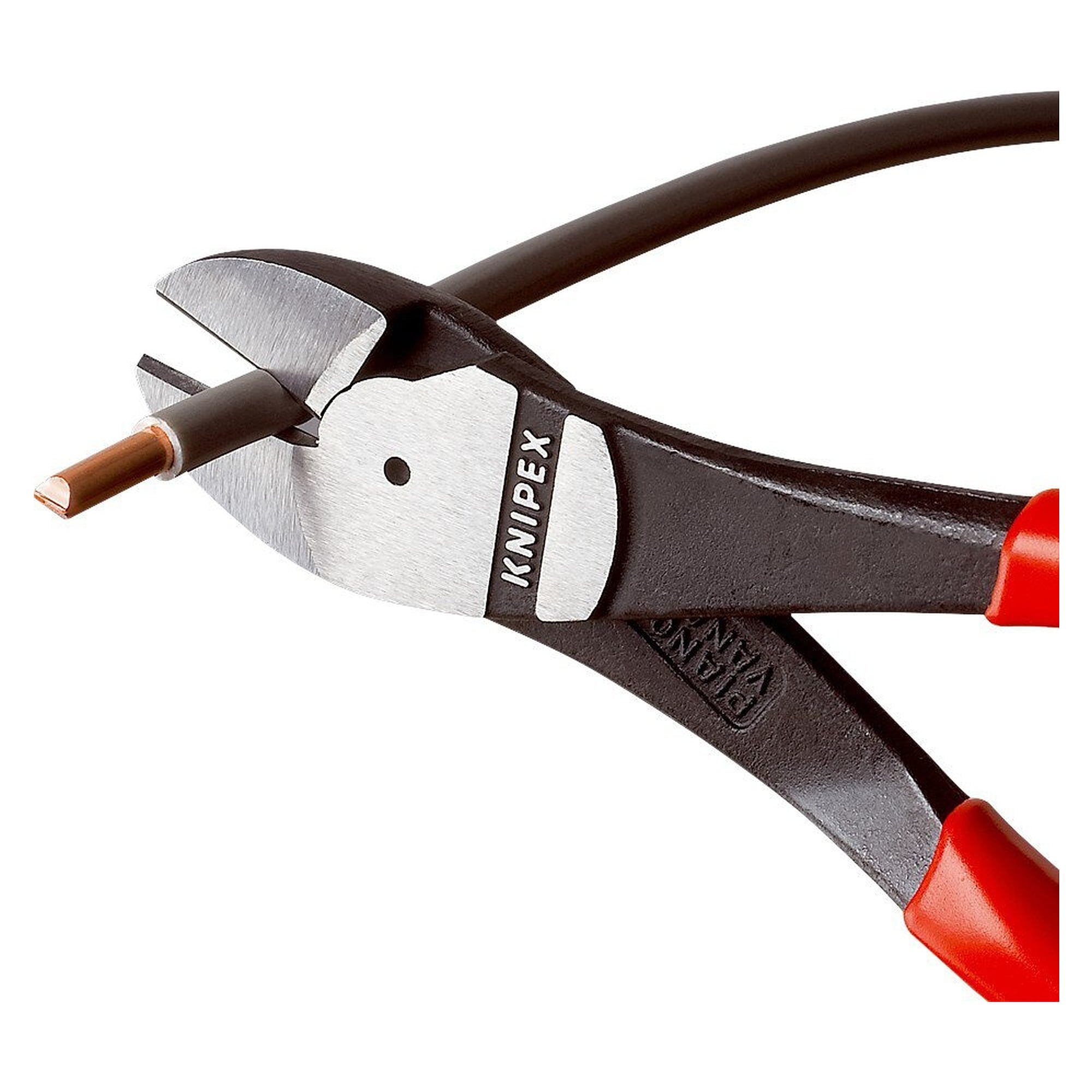 High leverage diagonal cutter with multi-component sleeves, piano wire up to 3.0 mm, 64 HRC, 250 mm - Knipex 74 02 250