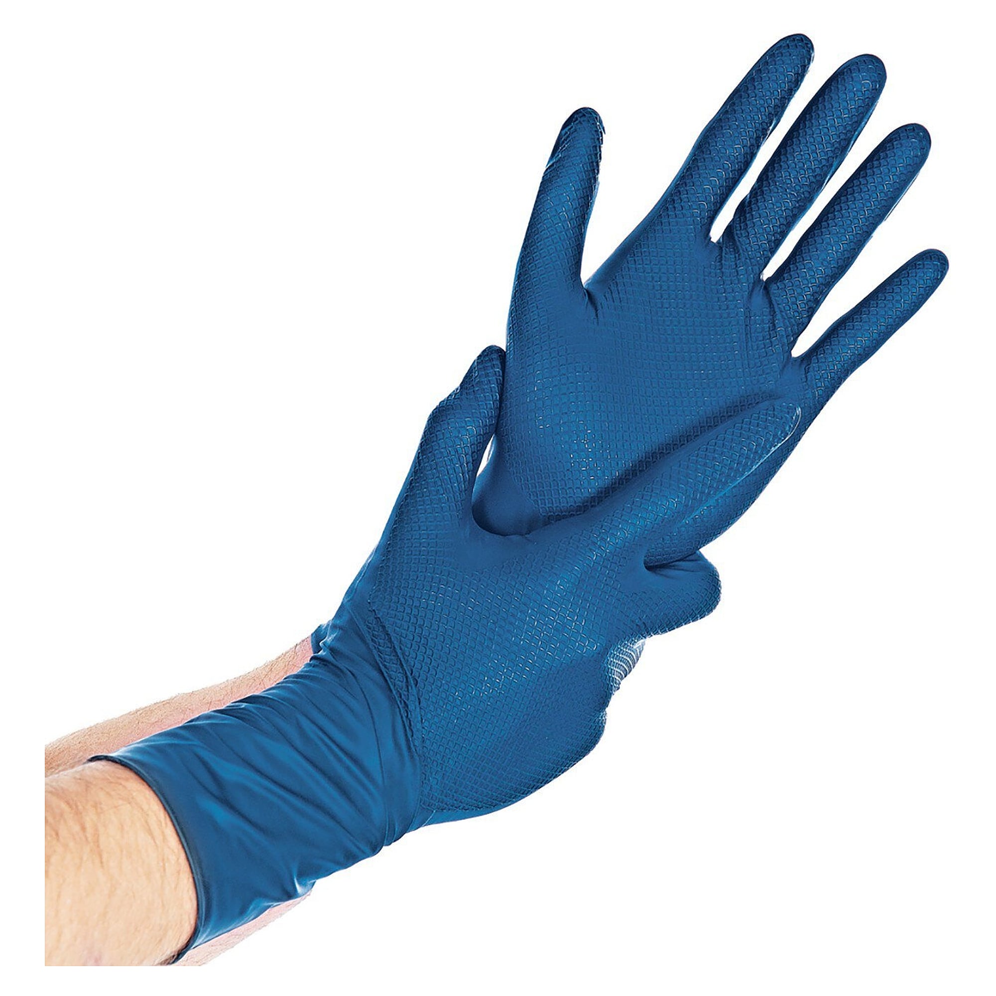 Nitrilhandschuhe Power Grip Long, puderfrei, blau, Größe M (8), 50 Stück - Franz Mensch 270956