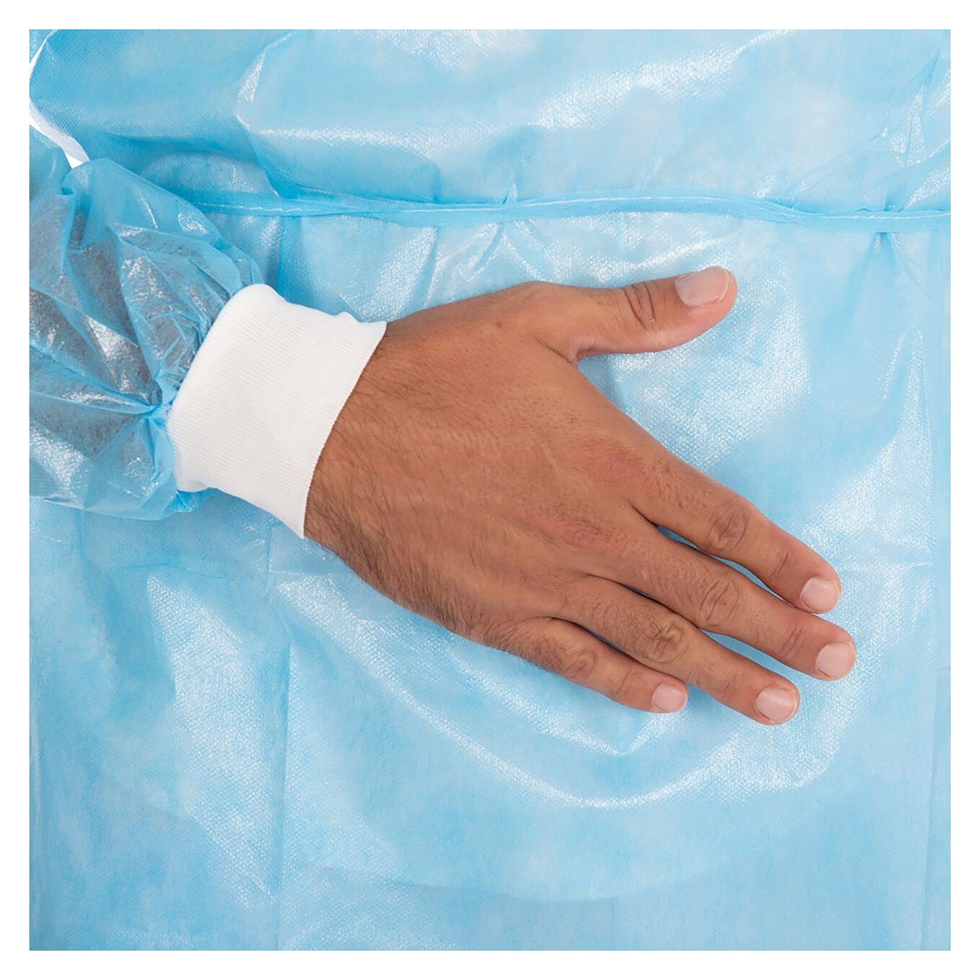 Kittel aus PP mit PE-Teillaminat, 115 x 135 cm, Nackenbindeband, Strickbündchen, blau, Größe L, 10 Stück - Franz Mensch 27767