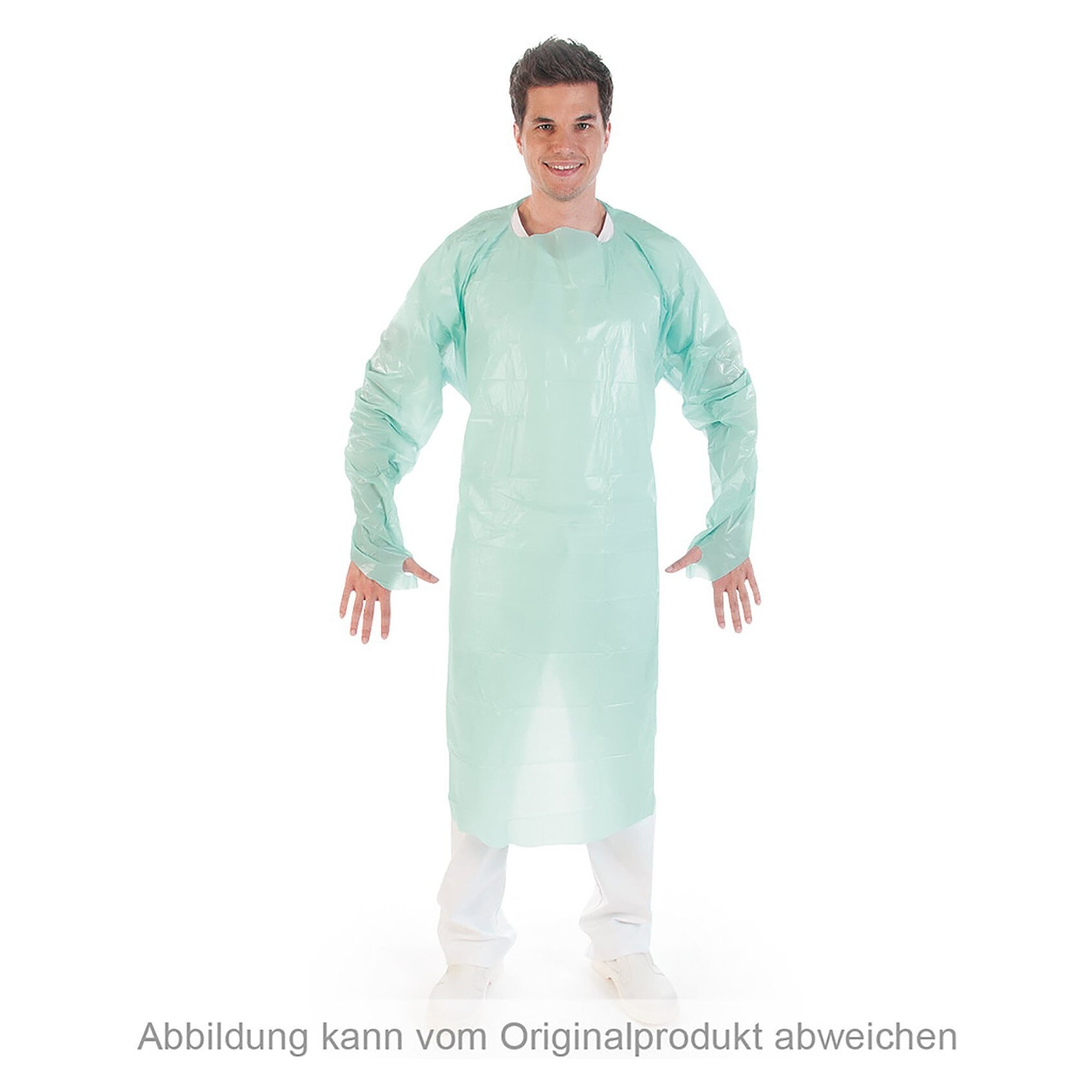 Untersuchungskittel aus CPE mit Daumenloch, 115 cm, grün, Größe XL, VPE 25 - Franz Mensch 27787