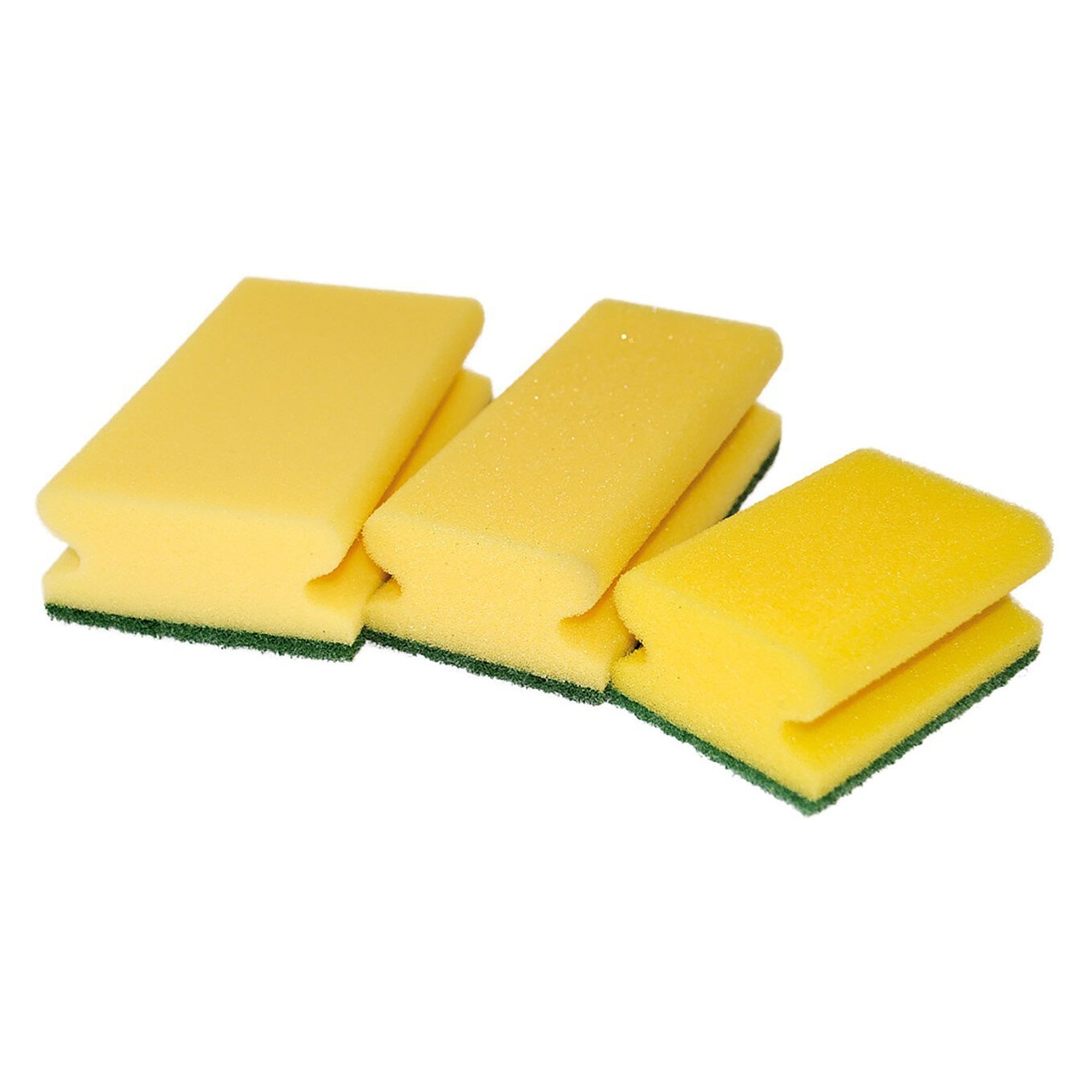 Putzschwamm mit Griff, gelb/grün, 15 x 9,5 x 4,5 cm, Polyethylen, 10 Stück - Franz Mensch 30110