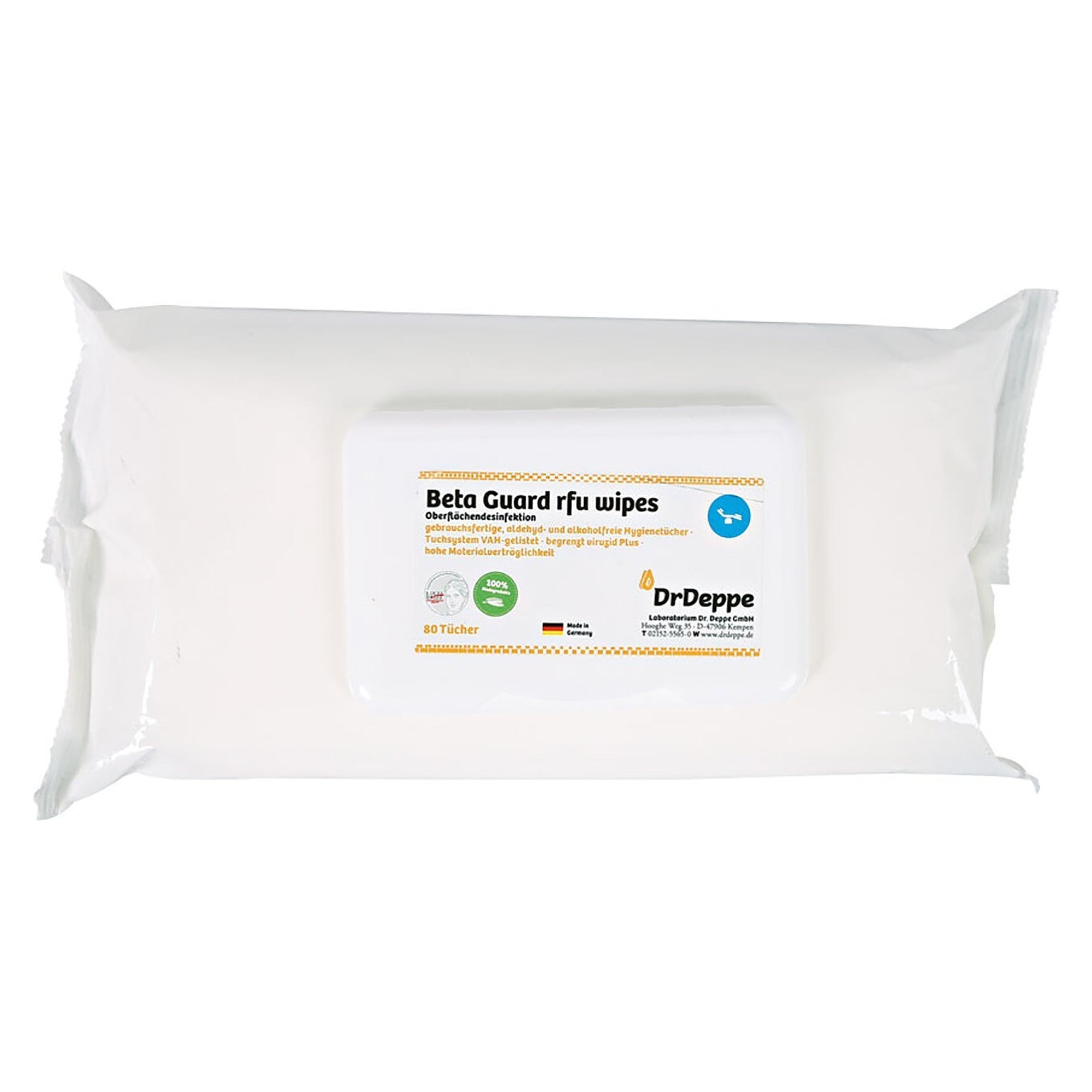 Lingettes désinfectantes de surface BetaGuard RFU, cellulose, sans alcool, 20 x 20 cm, 80 pièces - Franz Mensch 31541